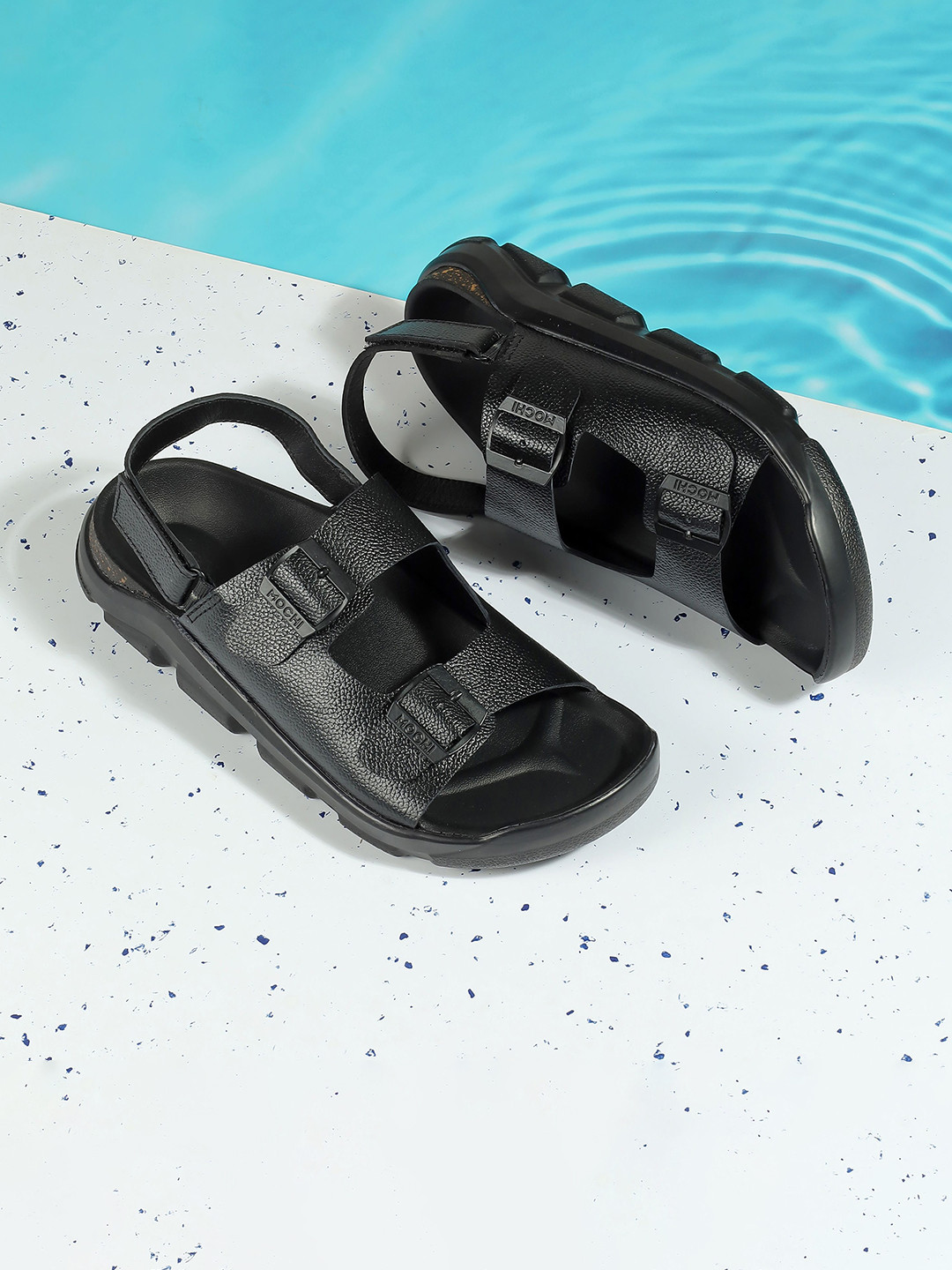 Mochi Men's Solid Buckle Design Leather Comfort Sandals