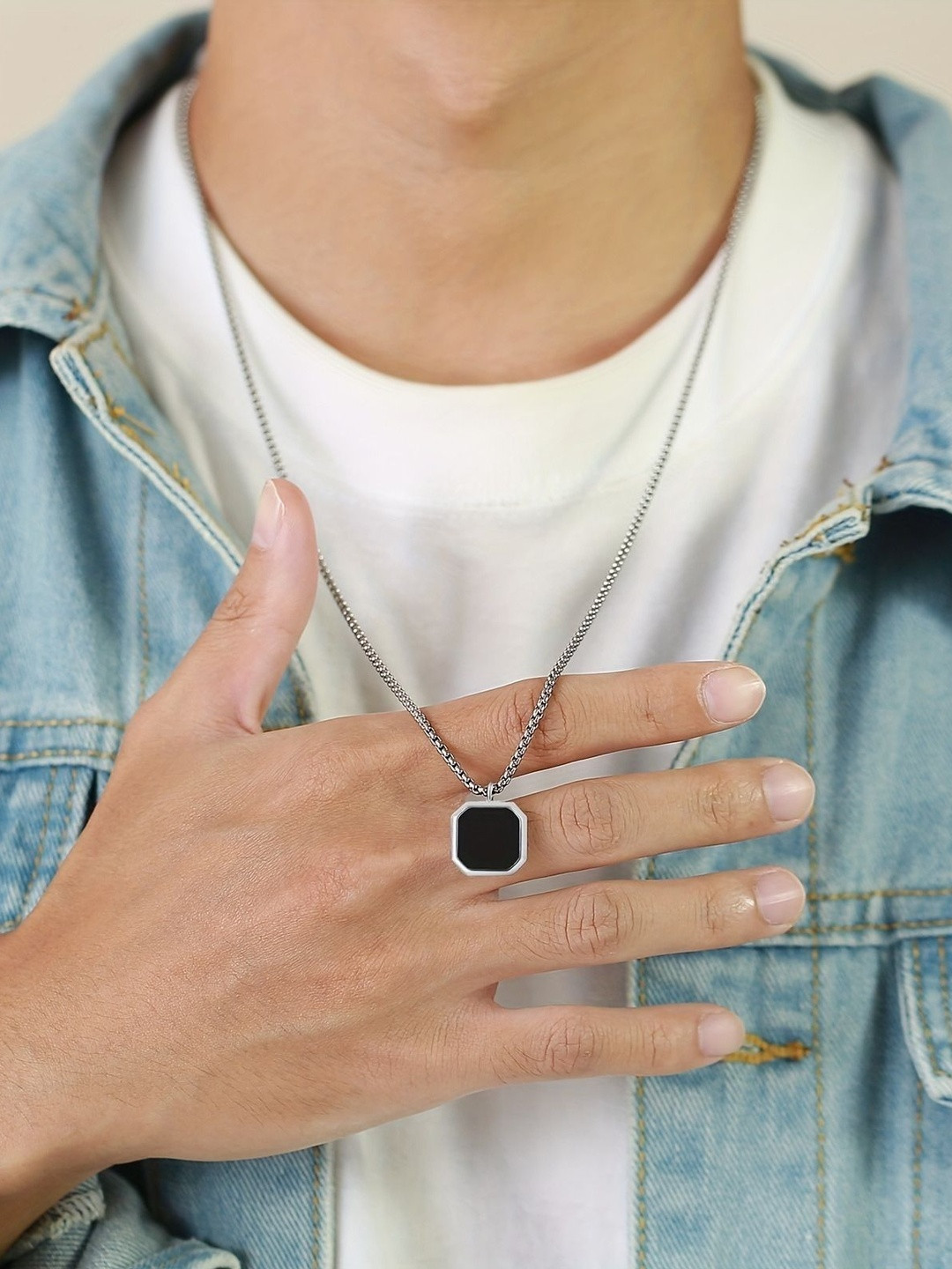 fashion fusion collection Unisex Stainless Steel Square Pendant & Chain