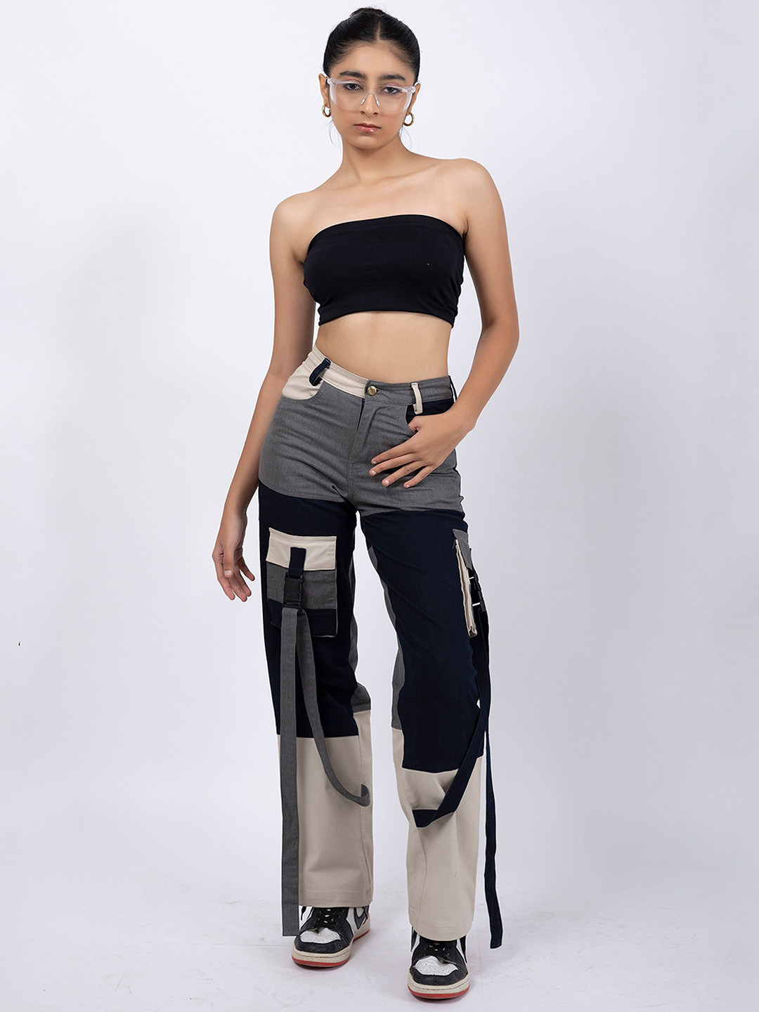 LABEL HINAL JAIN Women Relaxed High-Rise Easy Wash Cargos Trousers