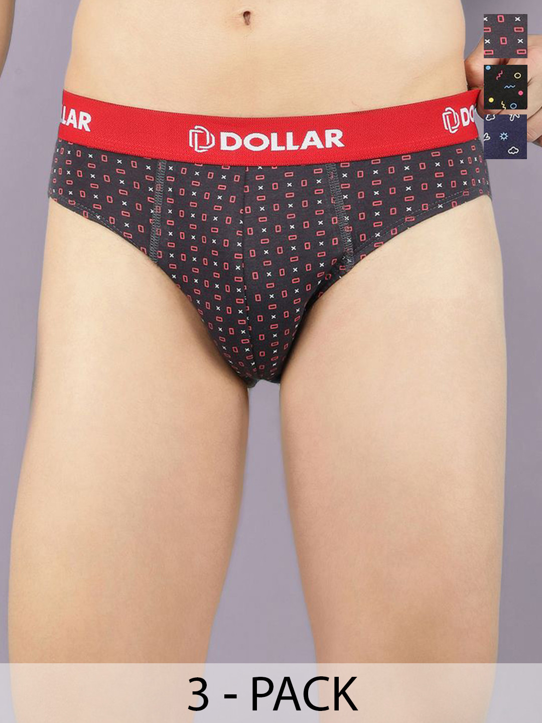 Dollar Bigboss men Printed Pack of 3 Low-Rise Basic Brief