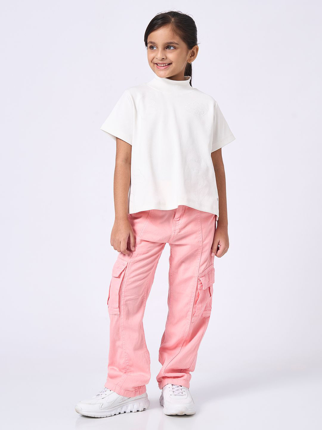 Ed-a-Mamma Girls Solid High Neck Pure Cotton T-shirt