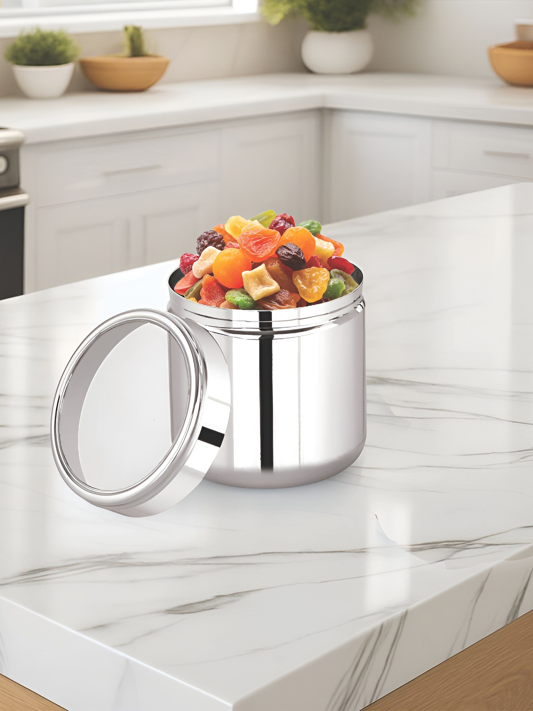 SIZZLE Silver-Toned Stainless Steel Jar Container With See Through Lid-325ml