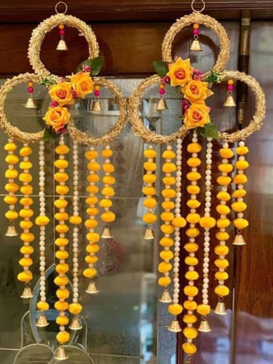 Sellplus 2Pcs Red & Yellow Textured Rose Lace Bangle Hanging Torans