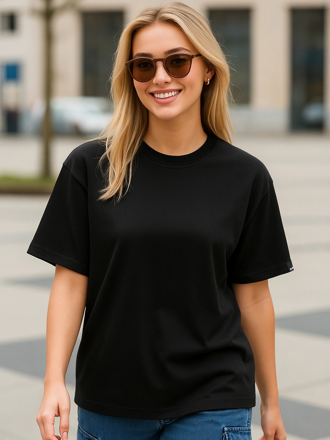 Bewakoof Heavy Duty 1.0 Women Solid Round Neck Cotton Oversized T-shirt
