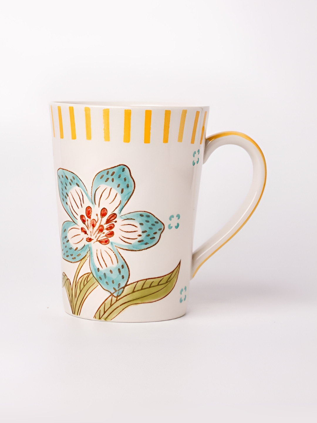 The Wishing Chair White & Yellow Floral Printed Ceramic Matte Mugs With Lids 355ml