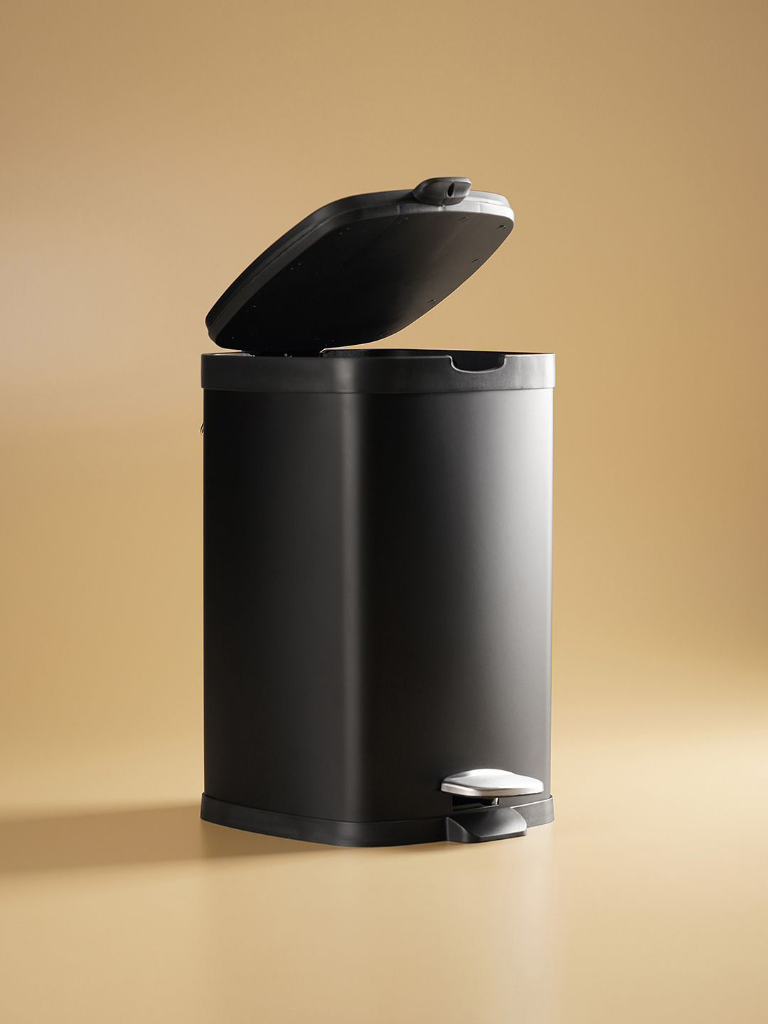 Pure Home and Living Black Square Pedal Waste Bin With Lid