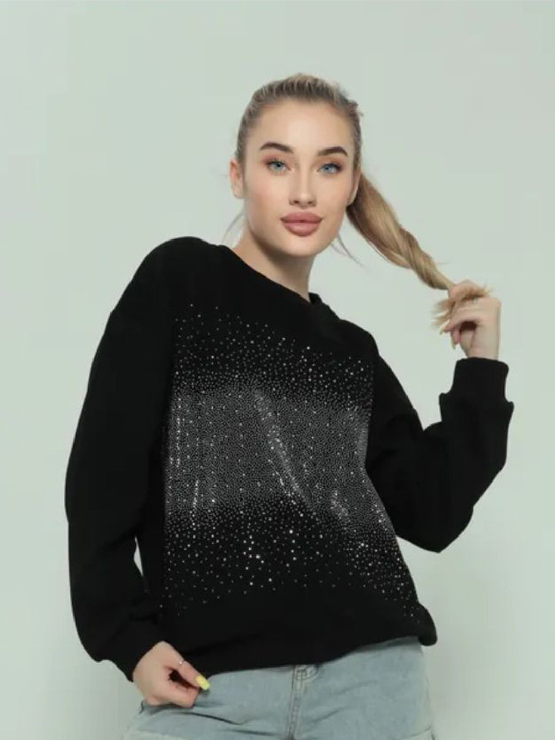 StyleCast x Revolte Women Embellished Cotton Pullover Sweatshirt