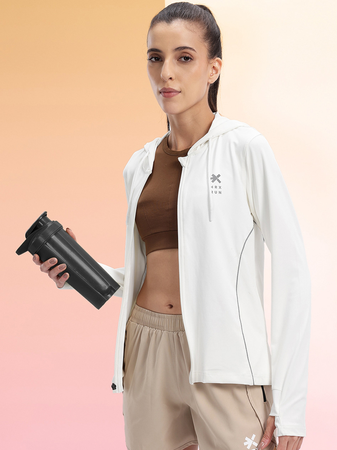 HRX by Hrithik Roshan Reflective Strip Detail Running Hooded Jacket with Contrast Piping