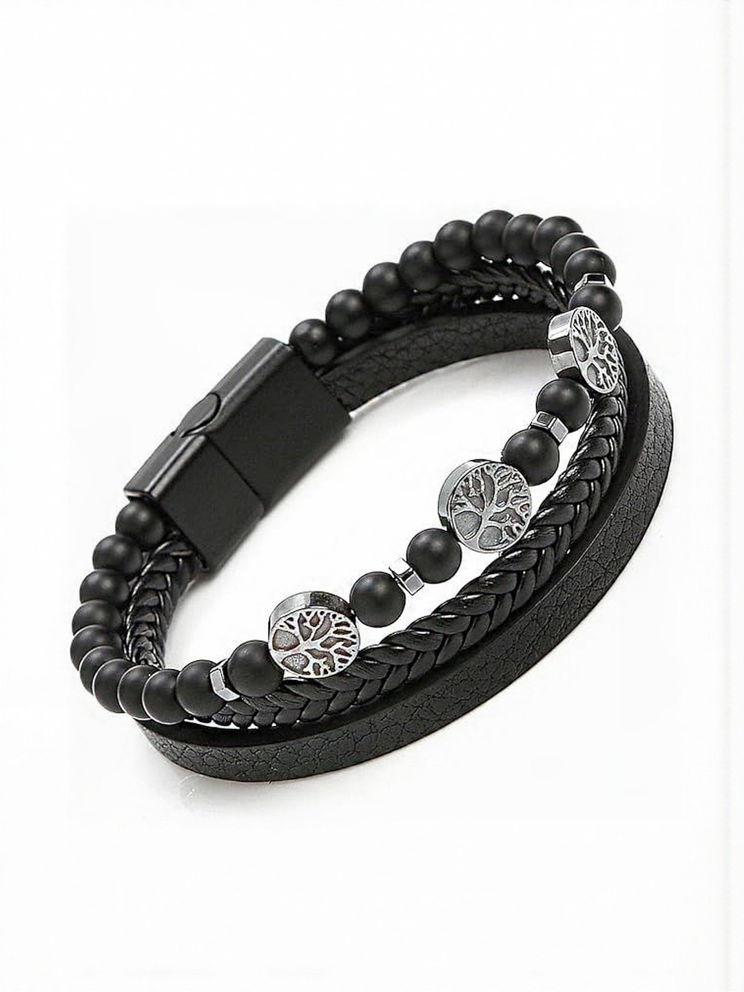 EDMIRIA Men Leather Braided Tiger Eye Slip-On Bracelet