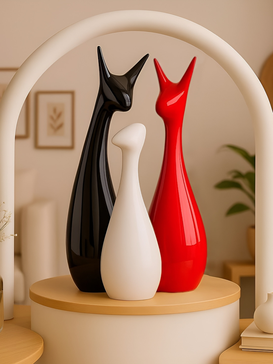 Ascension Black & White 3 Pieces Deer Ceramic Figurine Showpieces