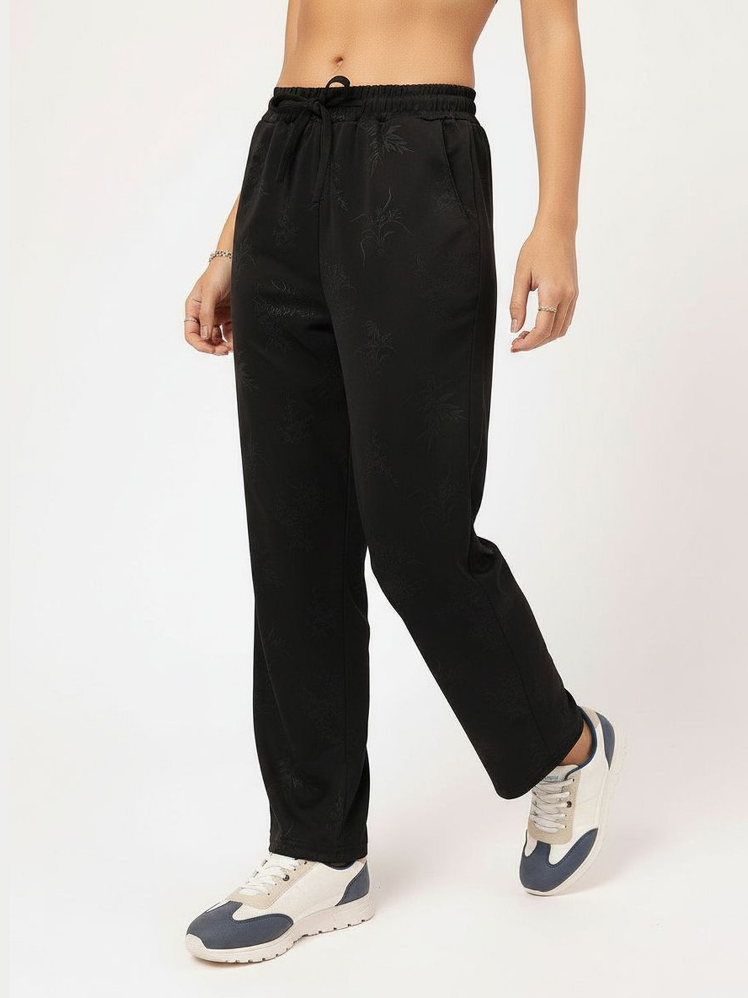 DressBerry Women Black Textured Relaxed Fit Joggers