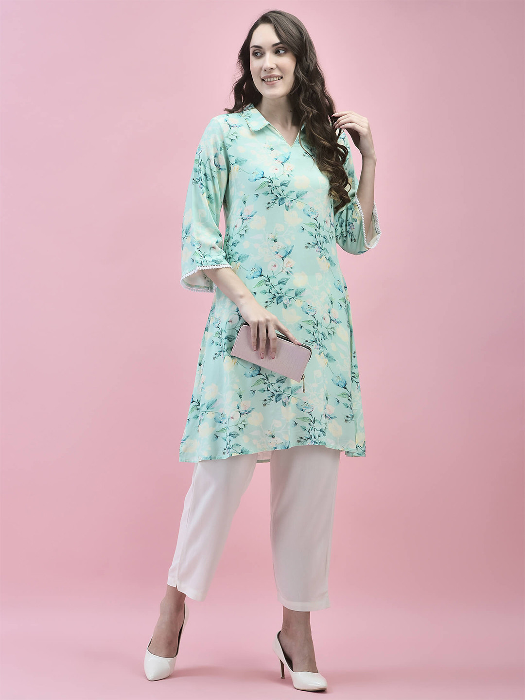 Shree Floral Printed Shirt Collar A Line Kurta