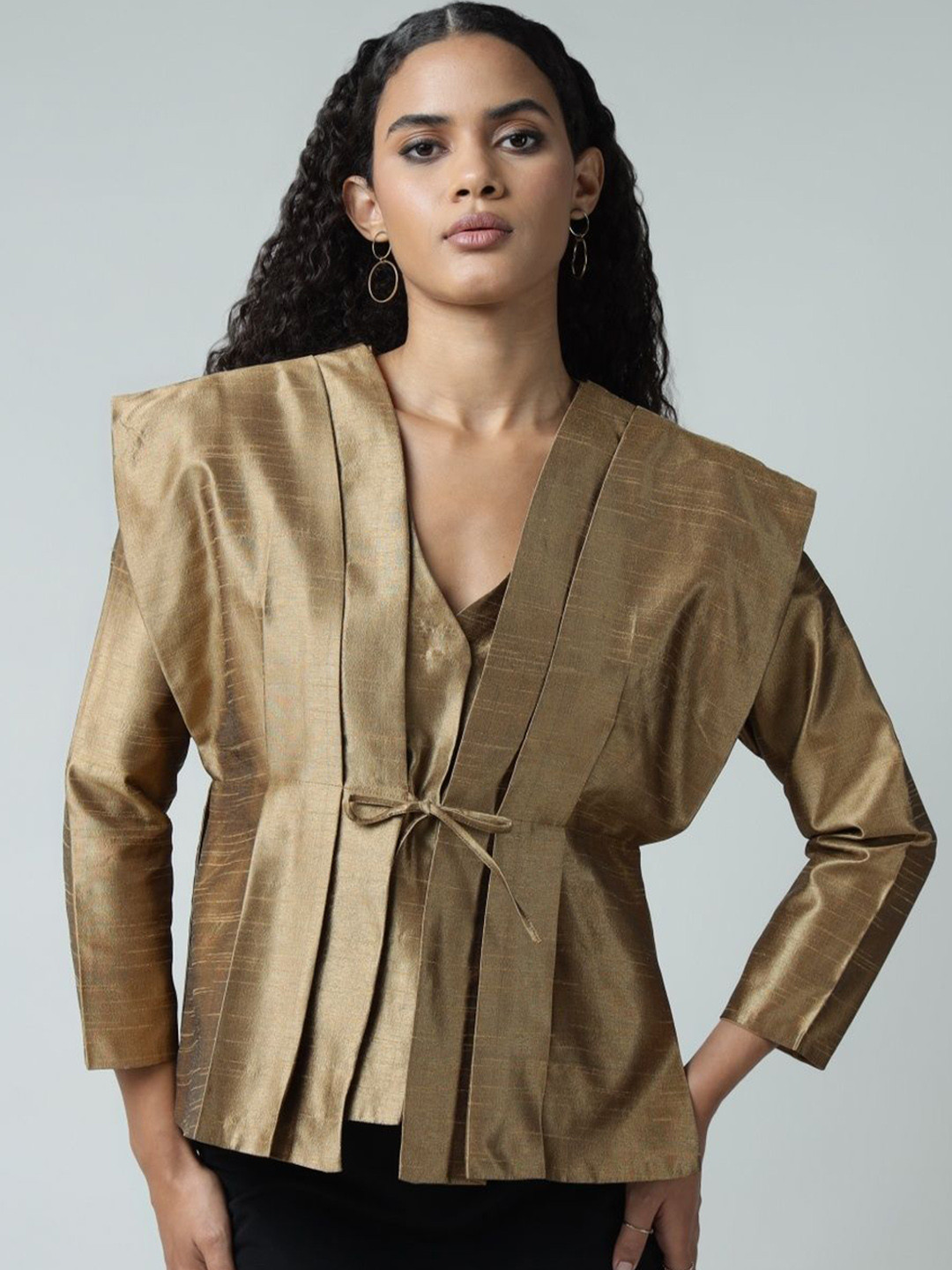 SANAITA CREATIONS Silk Pleated Tie-Up Jacket