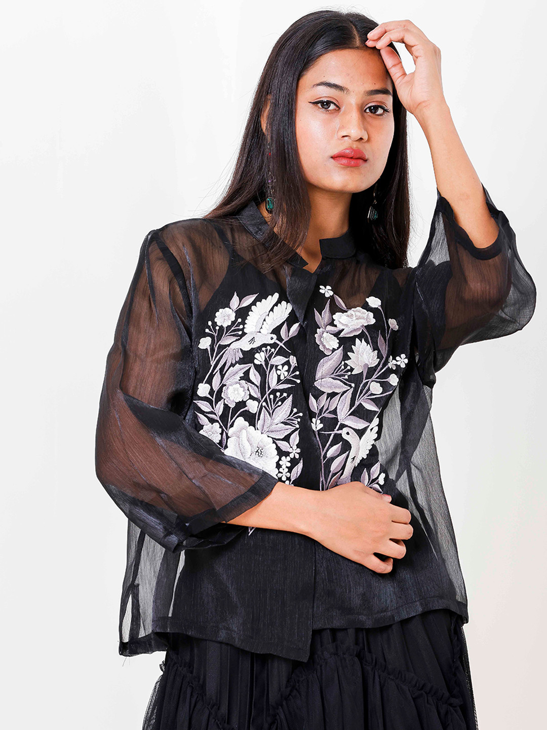 27 Drapes Floral Printed Mandarin Collar Tailored Jacket