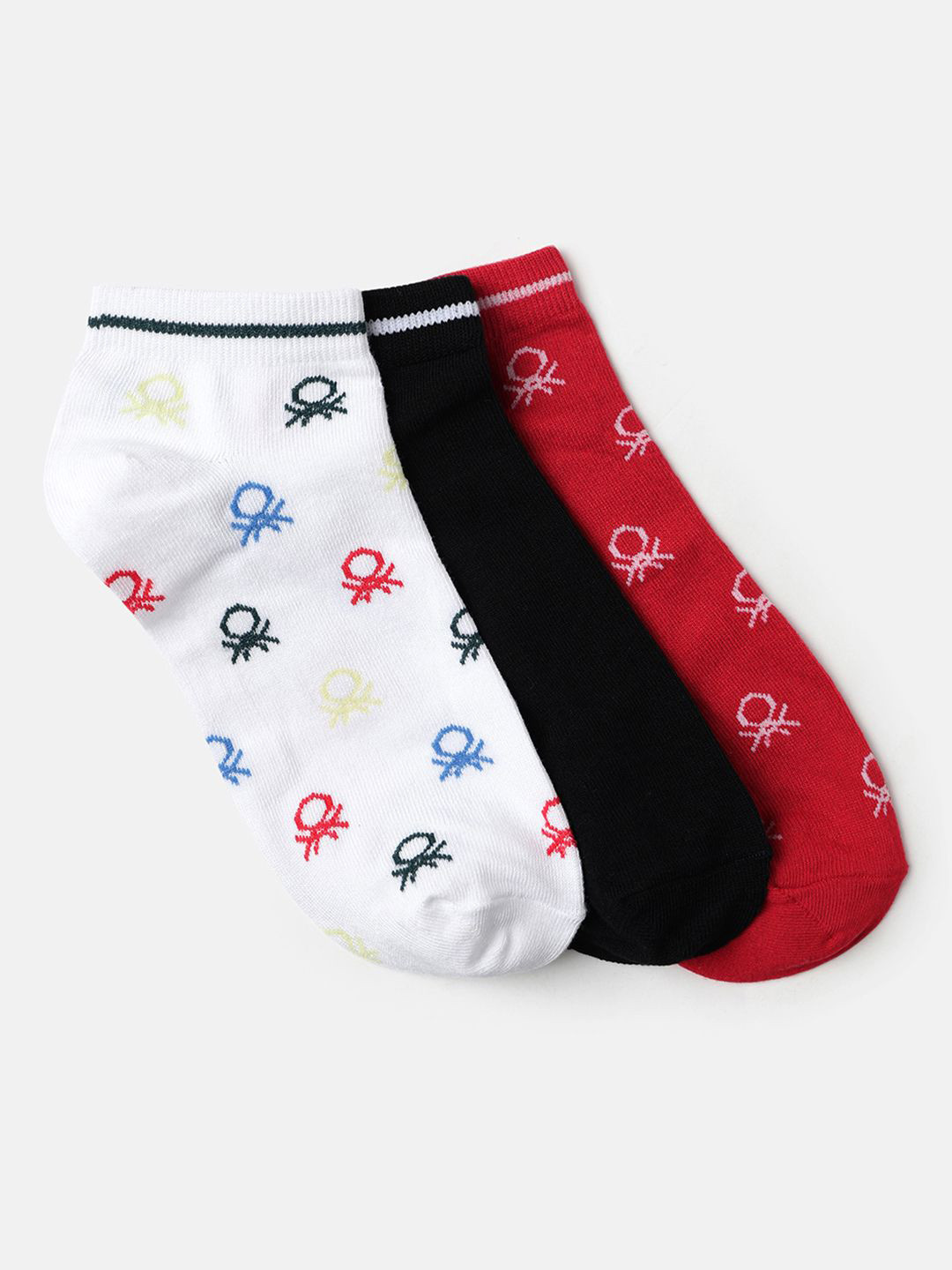 United Colors of Benetton Brand Logo Pack of 3 All Over Icon Ankle Length Socks
