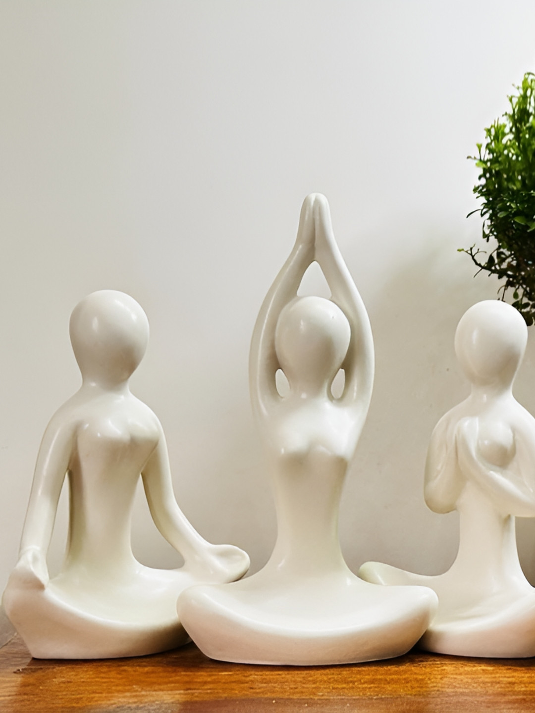 Ascension White 3 Pieces Yoga Girl Statue Ceramic Figurine Showpieces