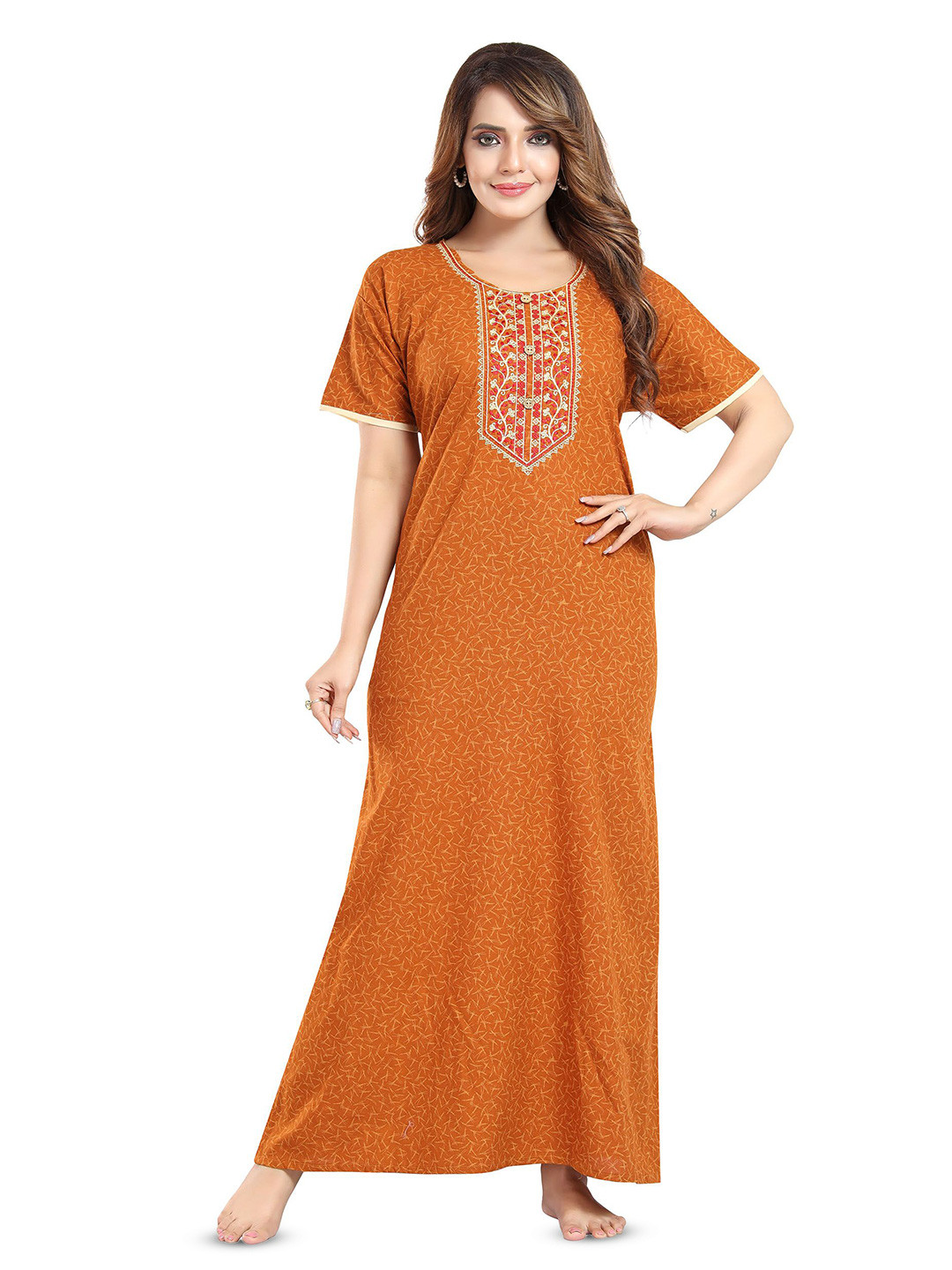 Lady Venom Abstract Printed Embroidered Maxi Nightdress