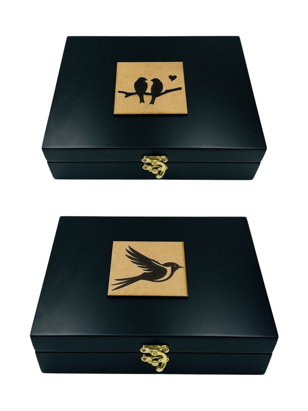 Angira handicrafts Set Of 2 Elegant Black Wooden Jewellery box with Velvet Interior