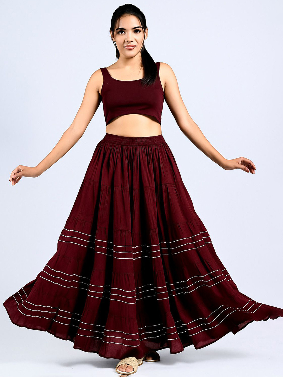 MIRAYYA Striped Flared Maxi Skirt