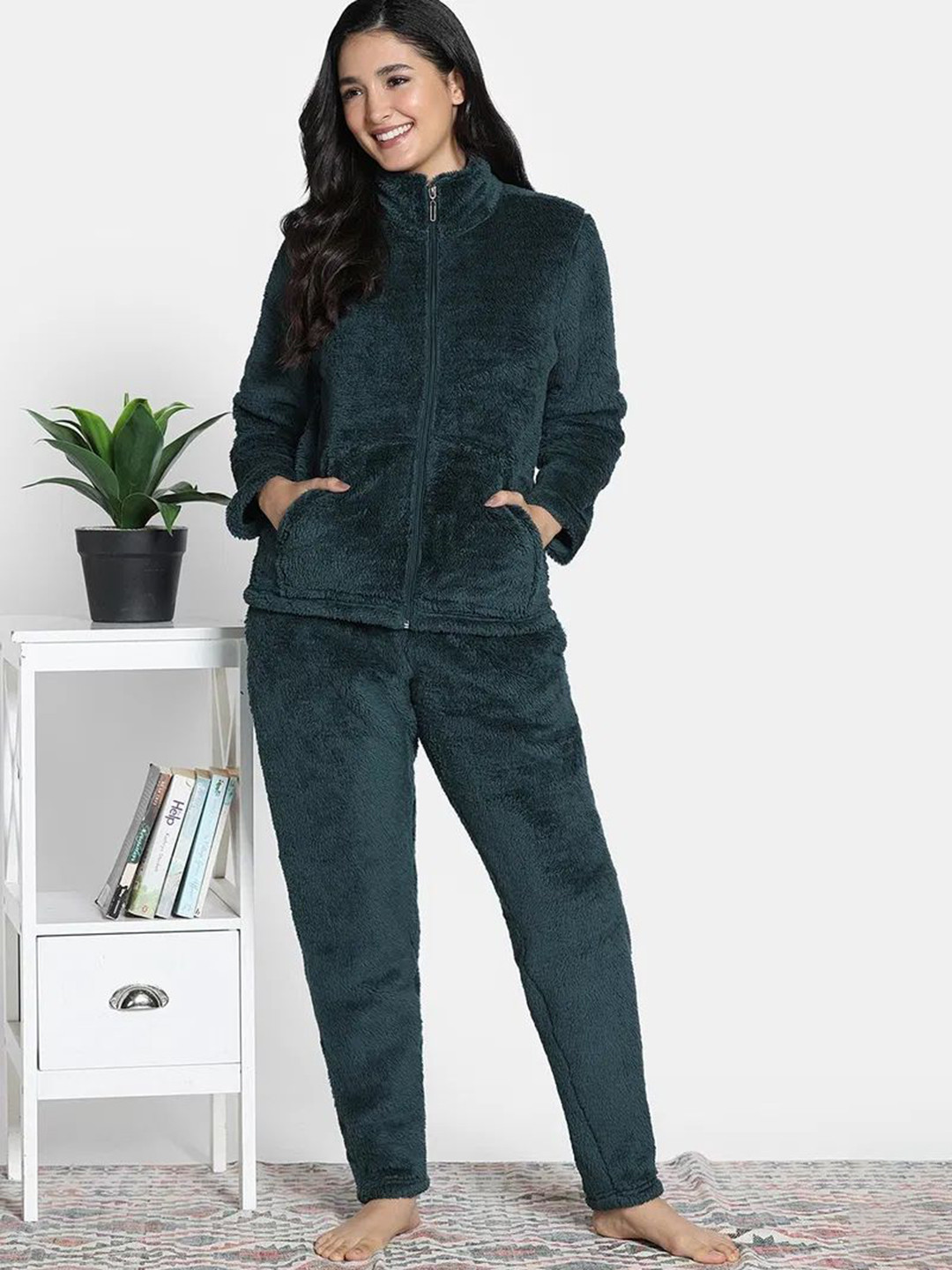 Zivame Women Shirt Collar Top Drawstring Pyjamas Night suit