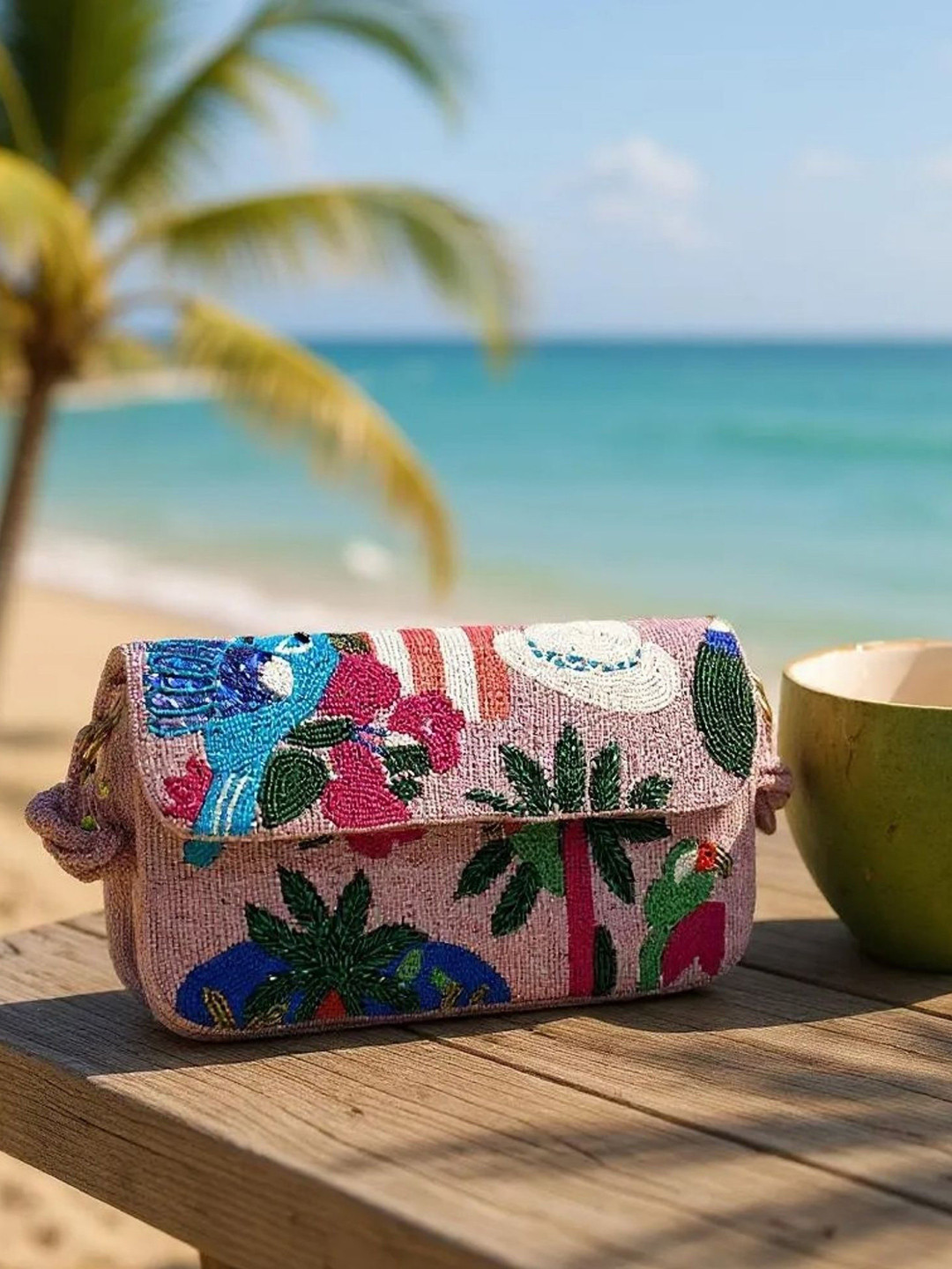 DCI Pink & Blue Embellished Shoulder Strap Purse Clutch