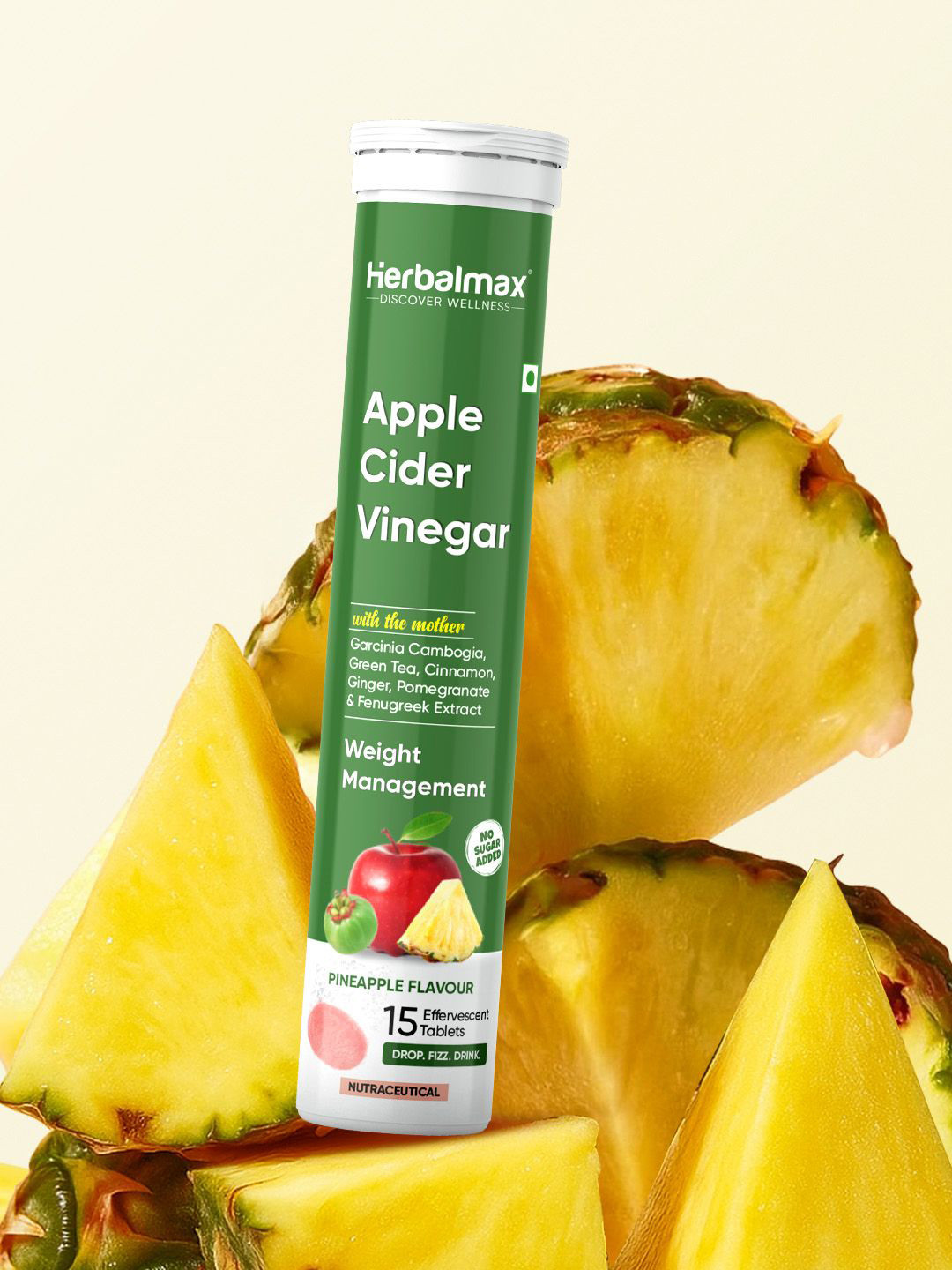 Herbal max Apple Cider Vinegar Weight Management Tablets - Pineapple Flavour - 15 Tablets