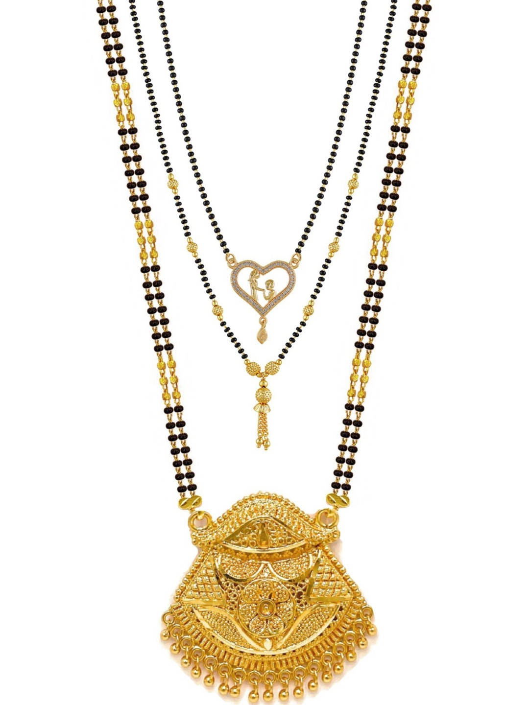 Bhanu diam Women Pack Of 3 Gold-Plated Brass S-Hook Closure Mangalsutra