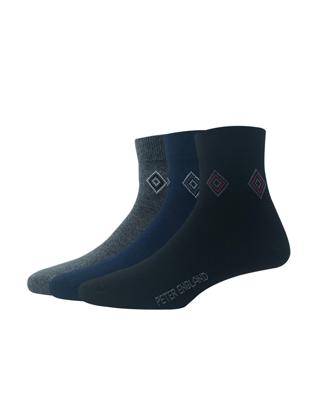Peter England Men Pack Of 3 Patterned Cotton Quarter Length Socks