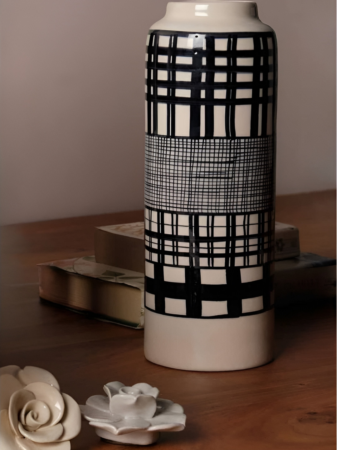 FREEDOM TREE Ajra White & Black Printed Ceramic Flower Vase