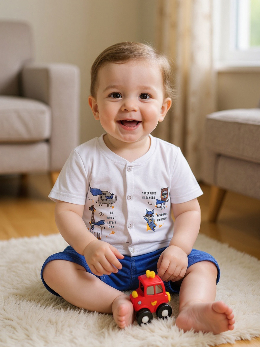 Kidszi Infant Boys Printed Pure Cotton Jhabla With Shorts