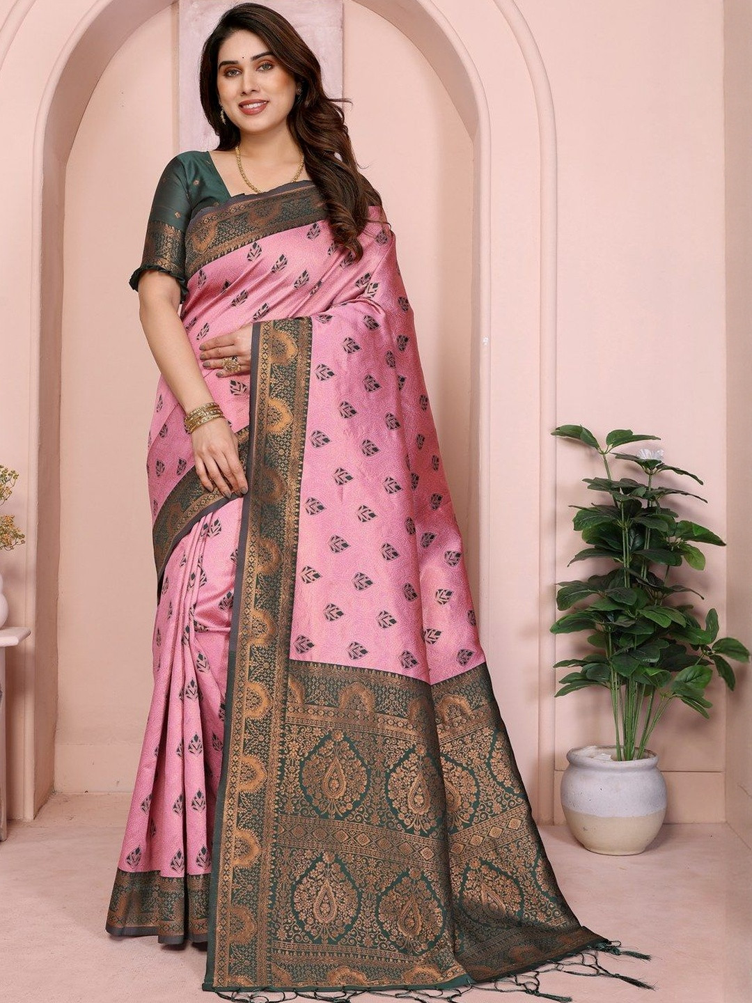 Snofi Creation Woven Design Ethnic Motifs Zari Kanjeevaram Saree