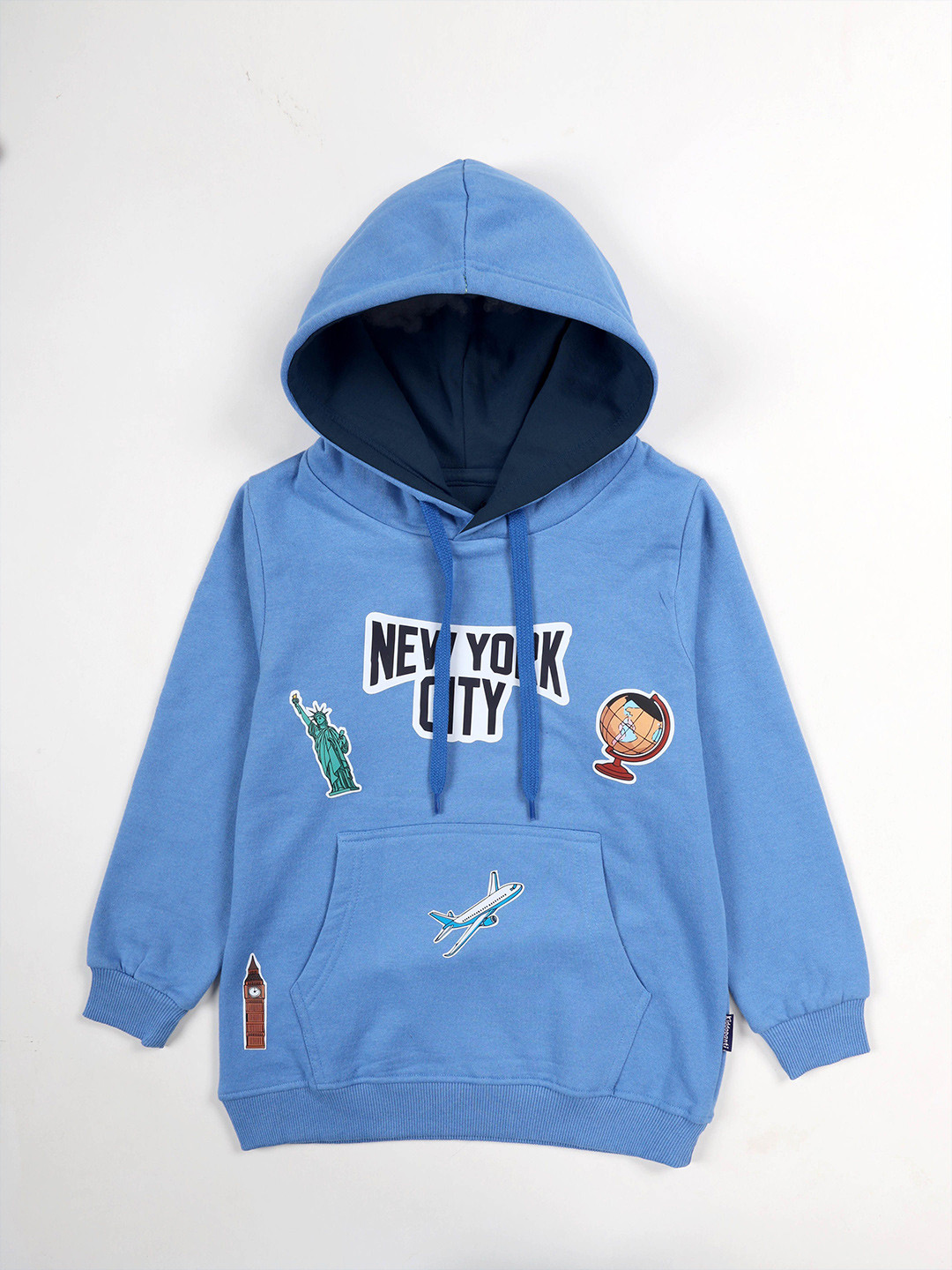 KiddoPanti Boys Travel Theme Printed Hooded Pullover Sweatshirt