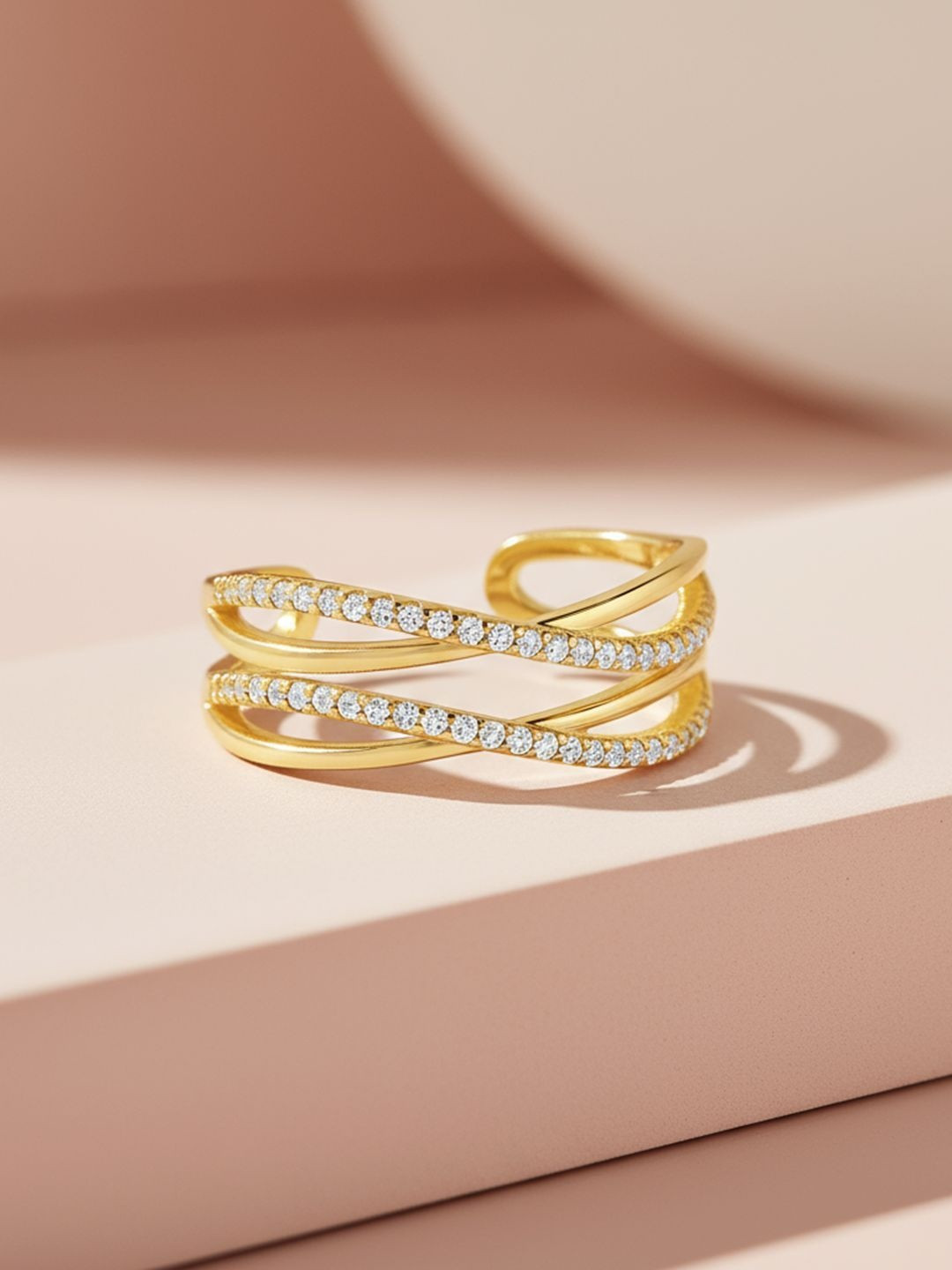 Zavya 925 Sterling Silver Gold-Plated CZ-Studded Embrace Of Infinite Grace Finger Ring