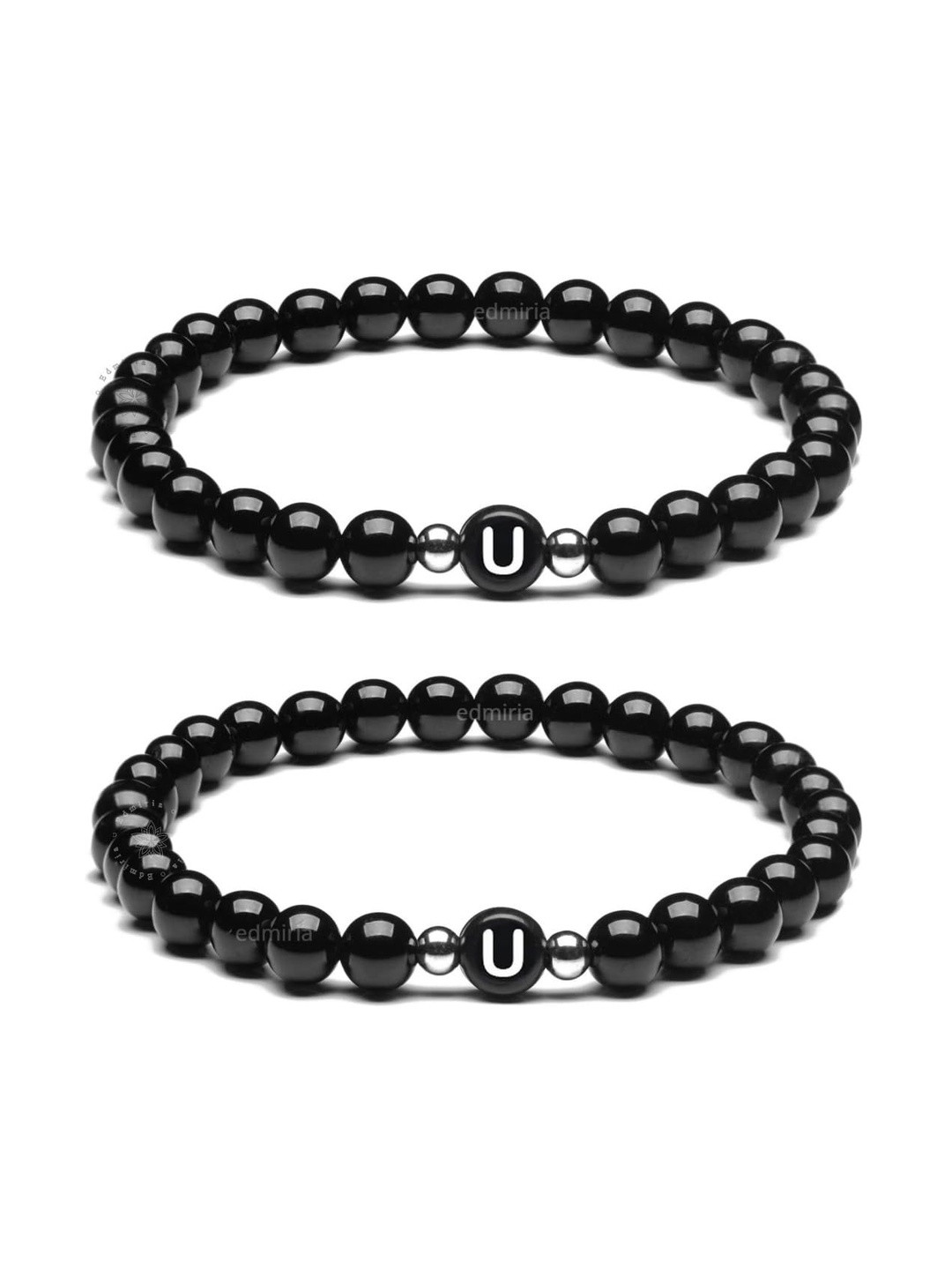 EDMIRIA Unisex Set of 2 Ceramic Initial Letter Name Bracelet