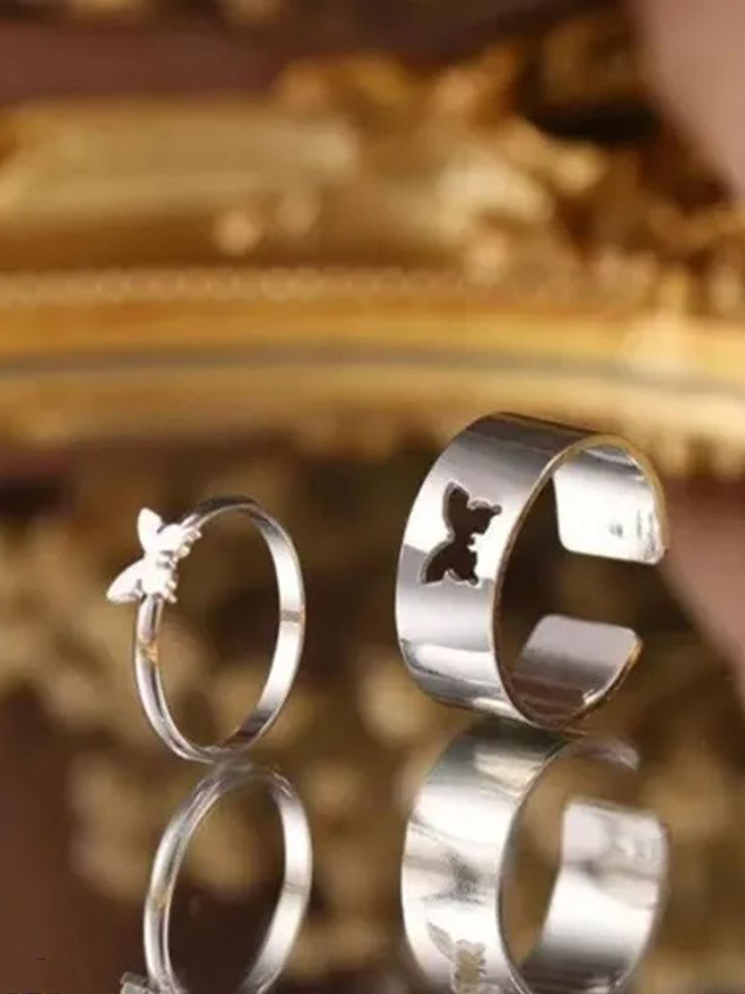 Zaphariq Set Of 2 Silver-Plated Butterfly Shaped Adjustable Finger Rings