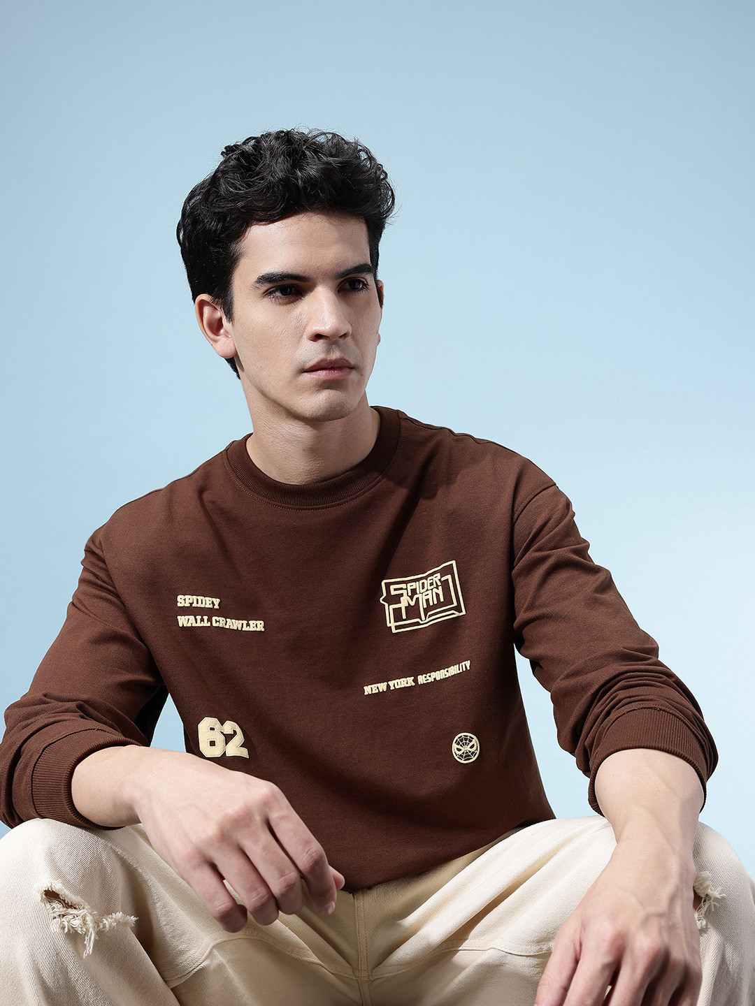 glitchez Spiderman Print Terry Relaxed Fit Sweatshirt