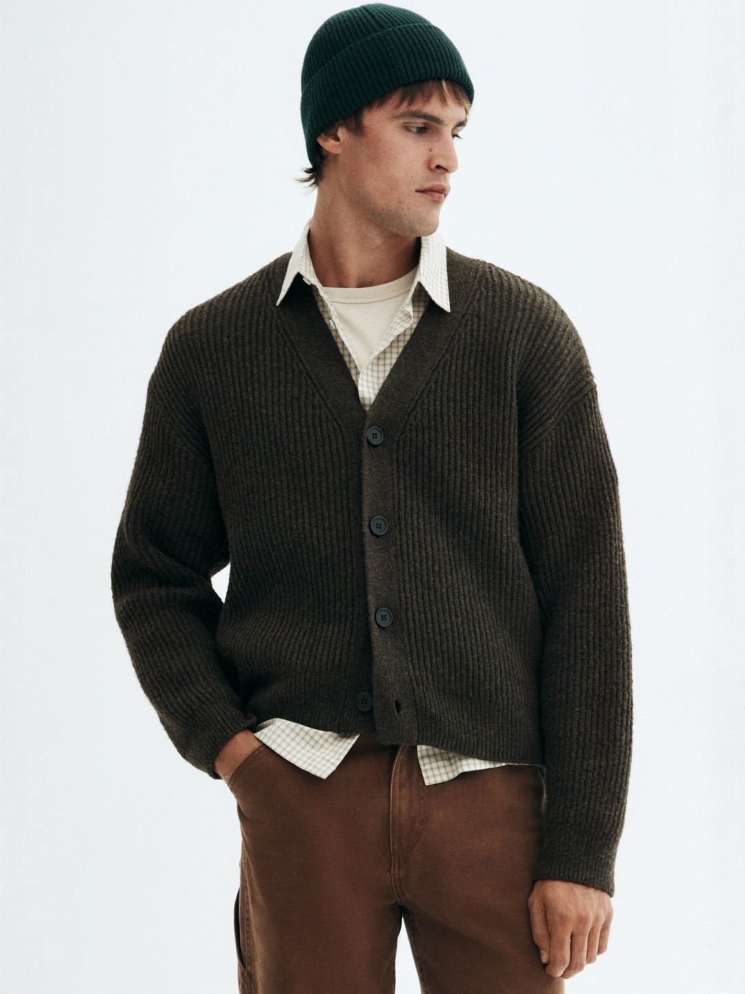 H&M Men Loose Fit Rib Knit Cardigan