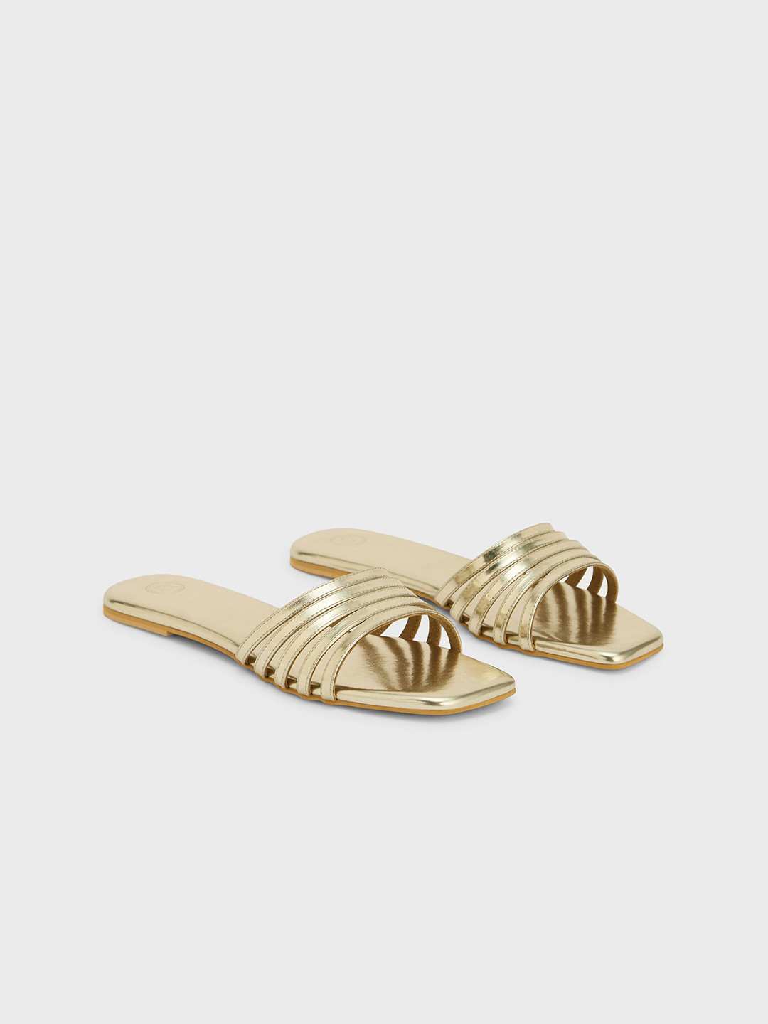 20Dresses Women Open Toe Gold Metallic Strappy Slip On Flats