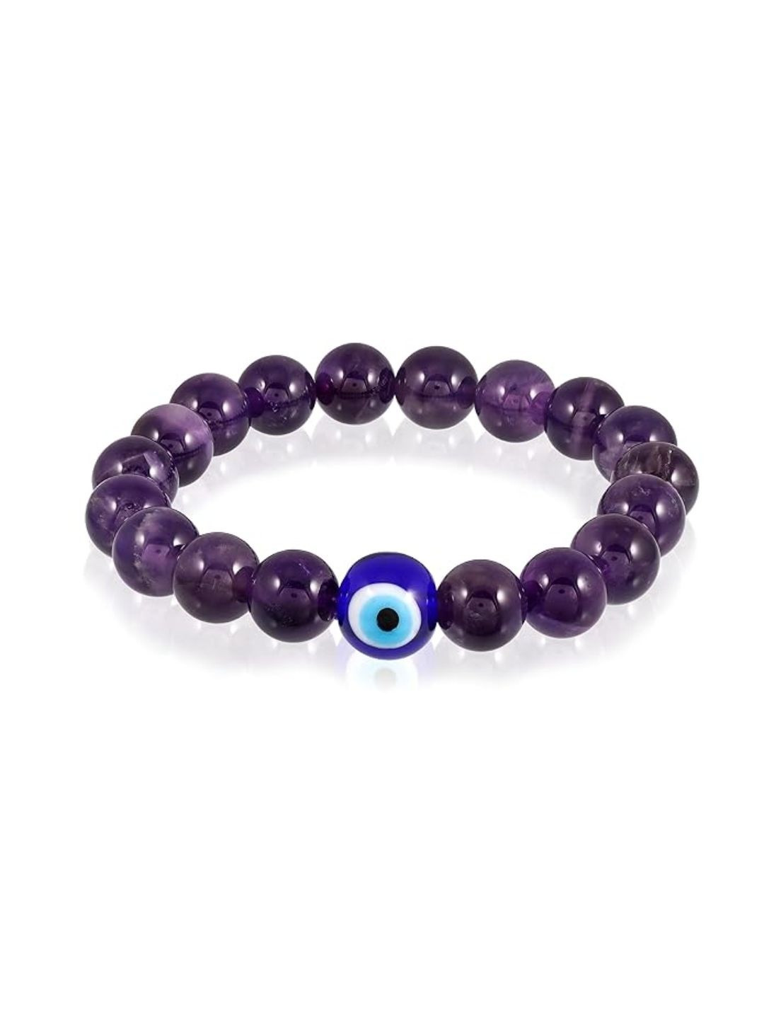 Anouk Men Amethyst Evil Eye Beaded Handmade Strech Bracelet