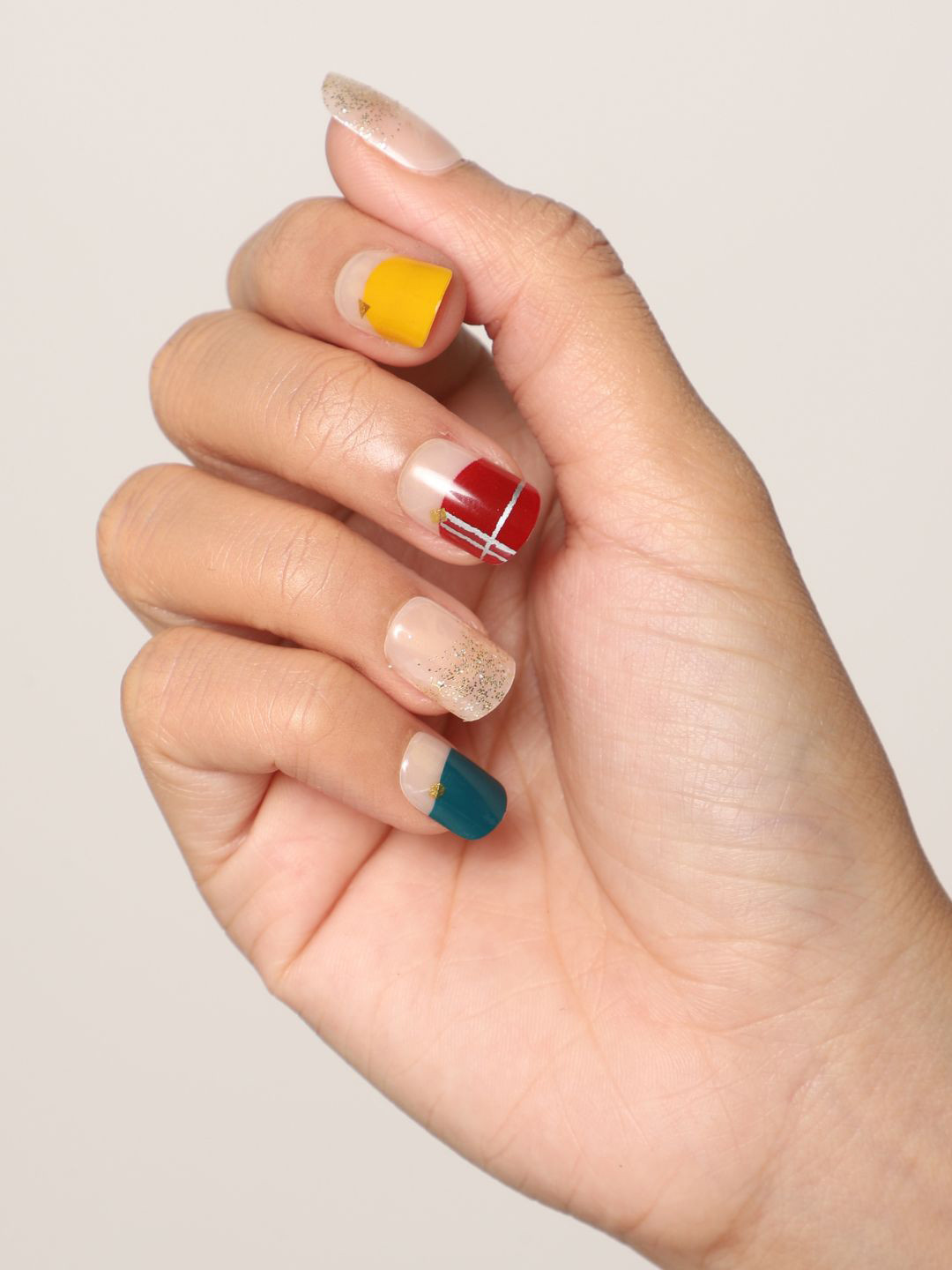 LICK 12 Pcs Tie and Dye French Manicure Artificial Press On Nails With Application Kit