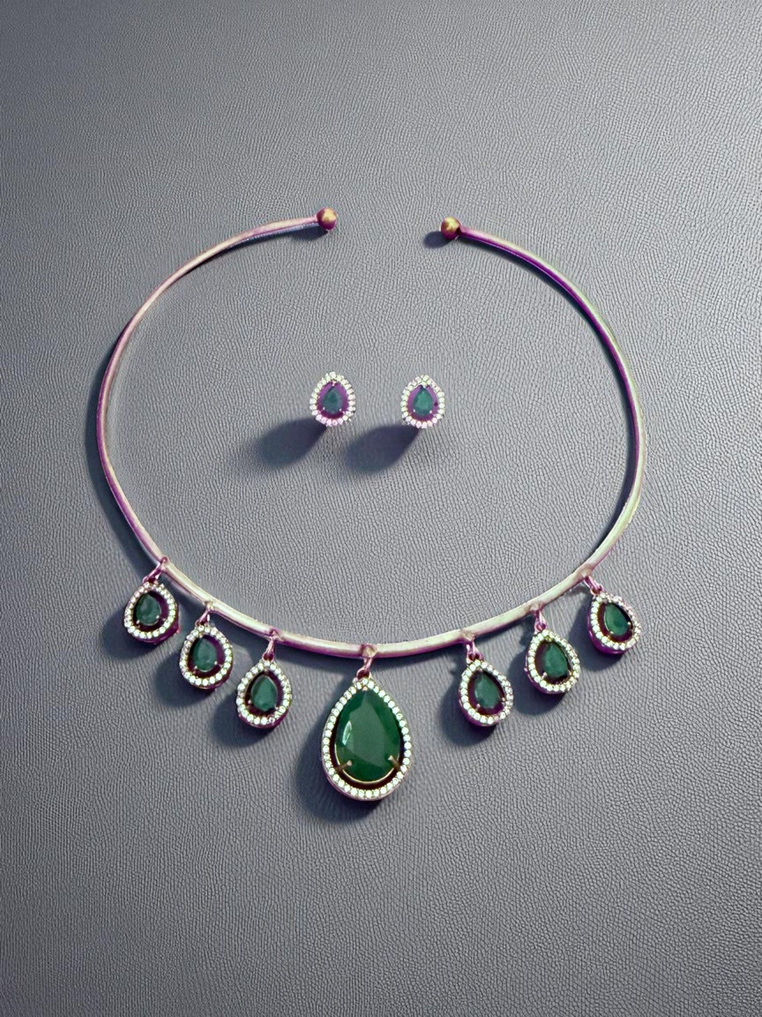 Rebekah Antique Silver Finish Turquoise Green Teardrop Jewellery Set