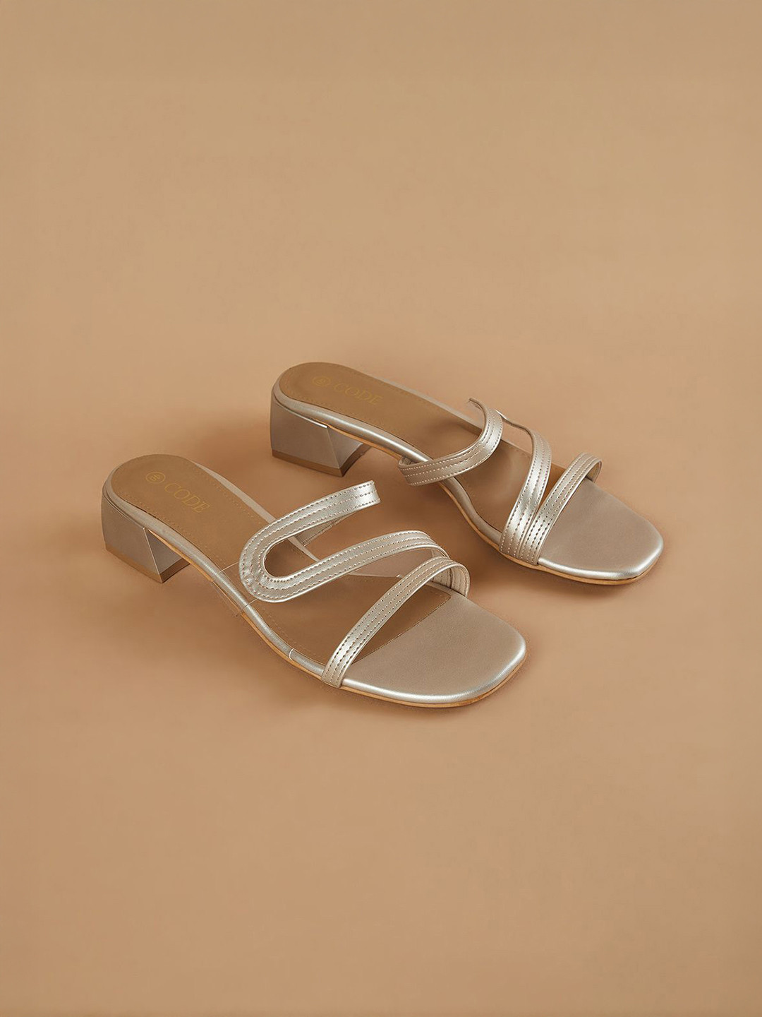 CODE by Lifestyle Women Solid Open Back Square Toe Block Sandals Heels