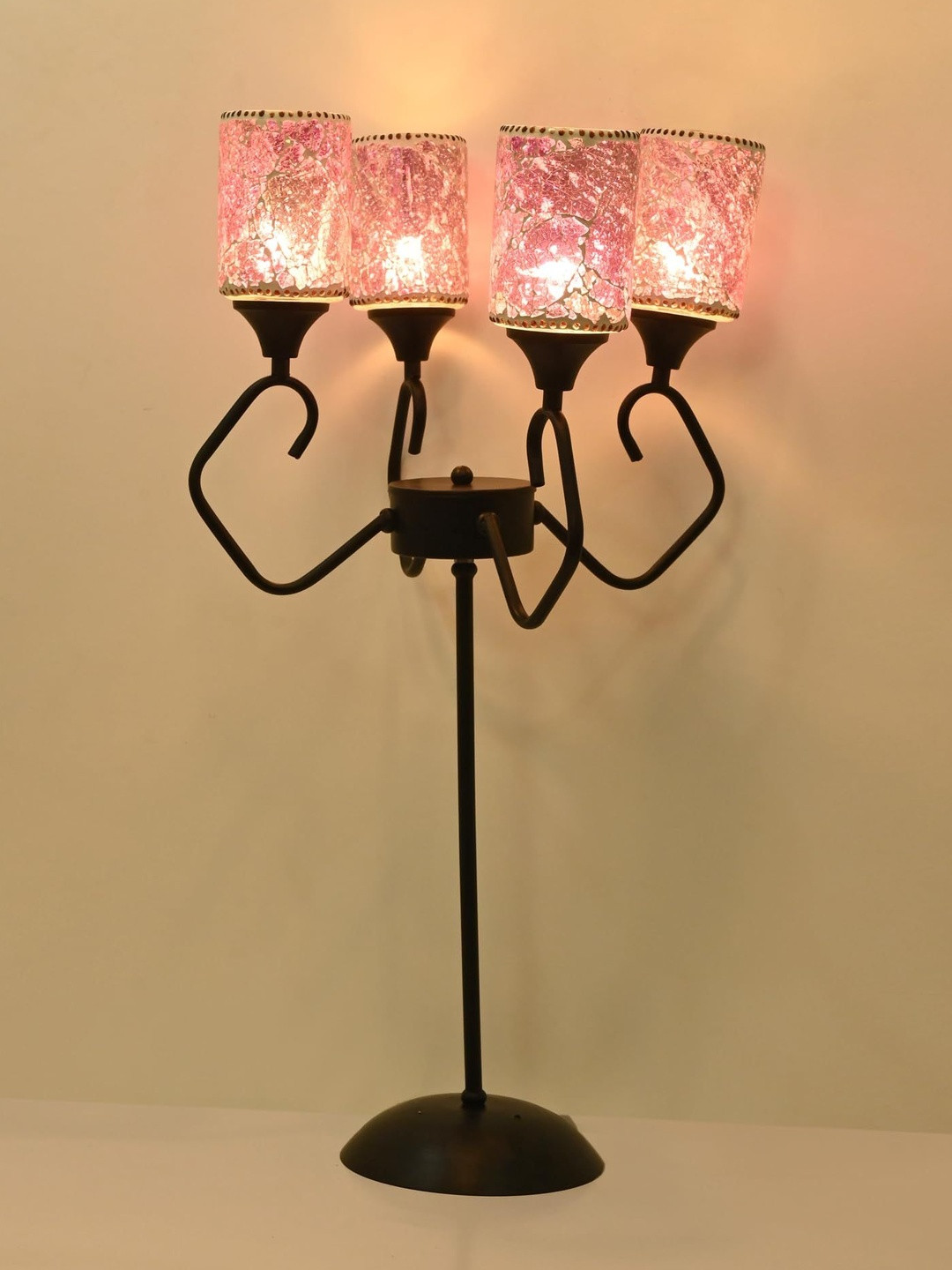 1st Time Glass Shade with 4 Hand Metal Base Floor Lamp