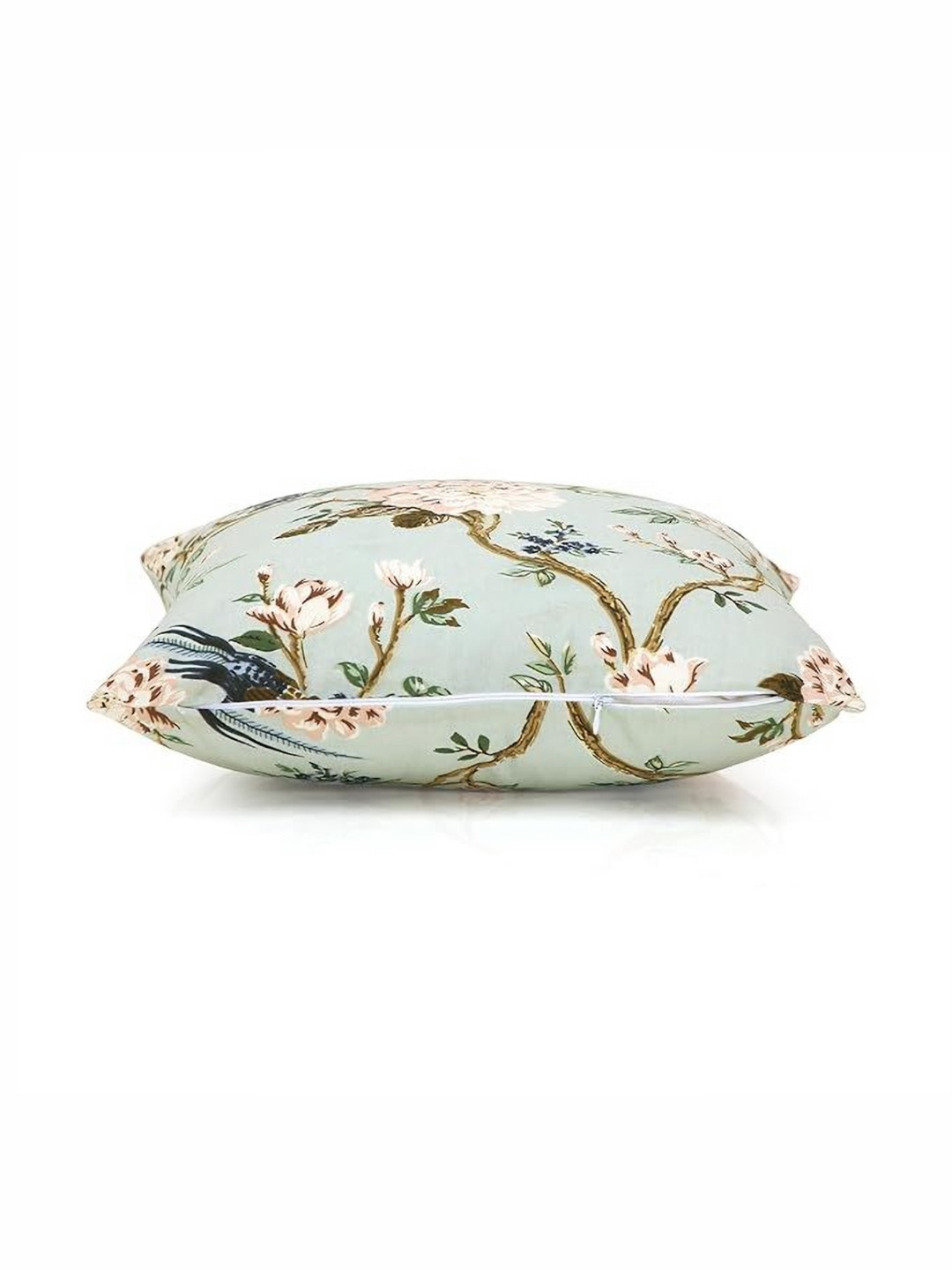 Clovertico Green & Cream-Coloured 2 Pieces Floral Printed Cotton Square Cushion Covers