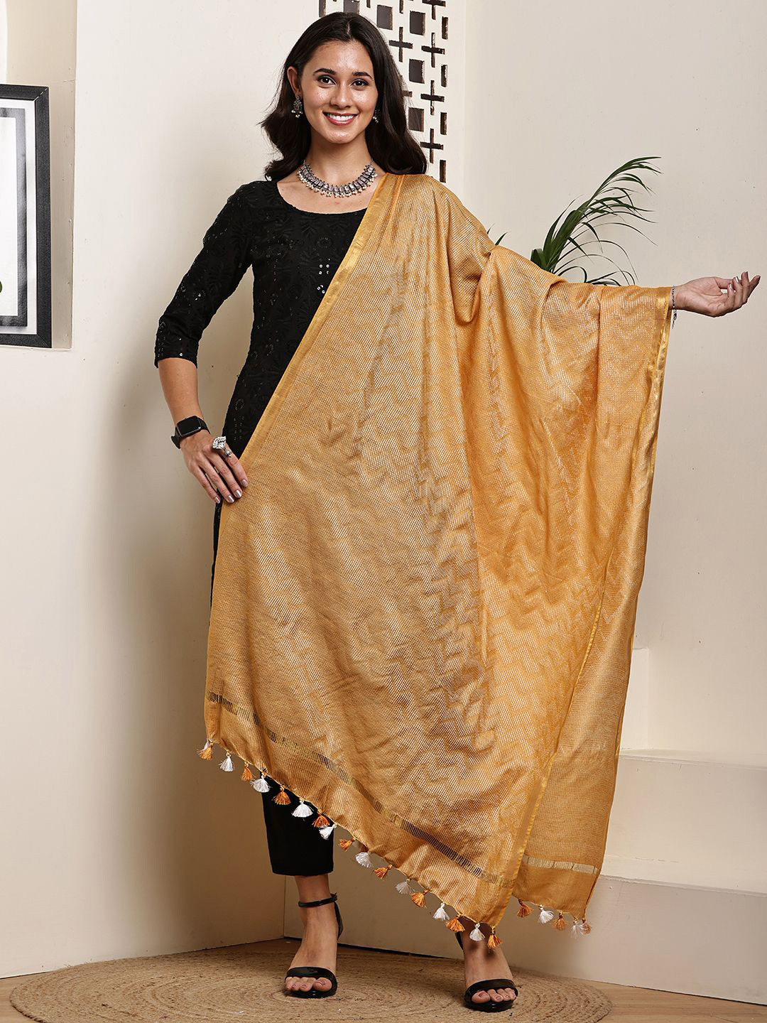 Bunkraft Chevron Woven Design Cotton Silk Dupatta