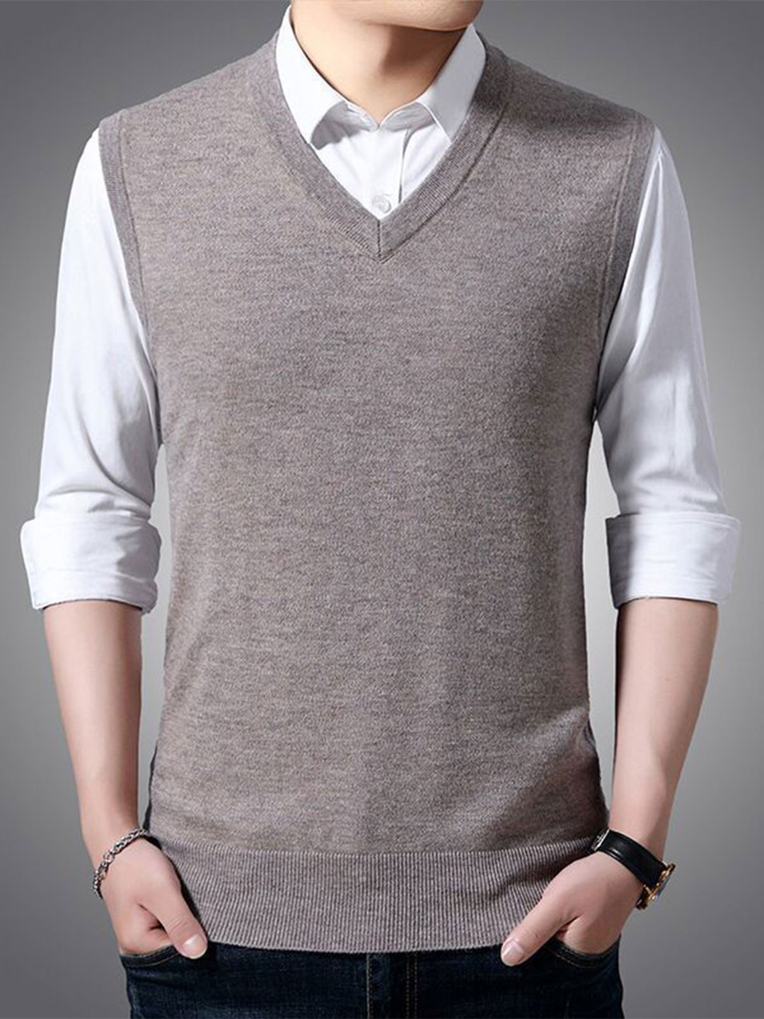 StyleCast Men Sleeveless V-Neck Sweater Vest with Ribbed hem