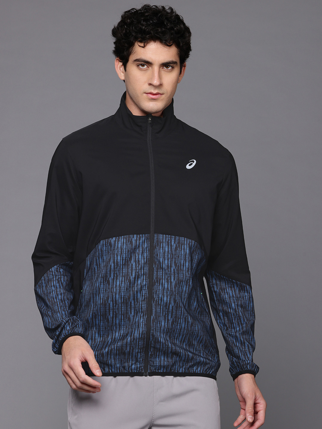ASICS Abstract Printed Mock Collar Cut & Sew Running Jacket