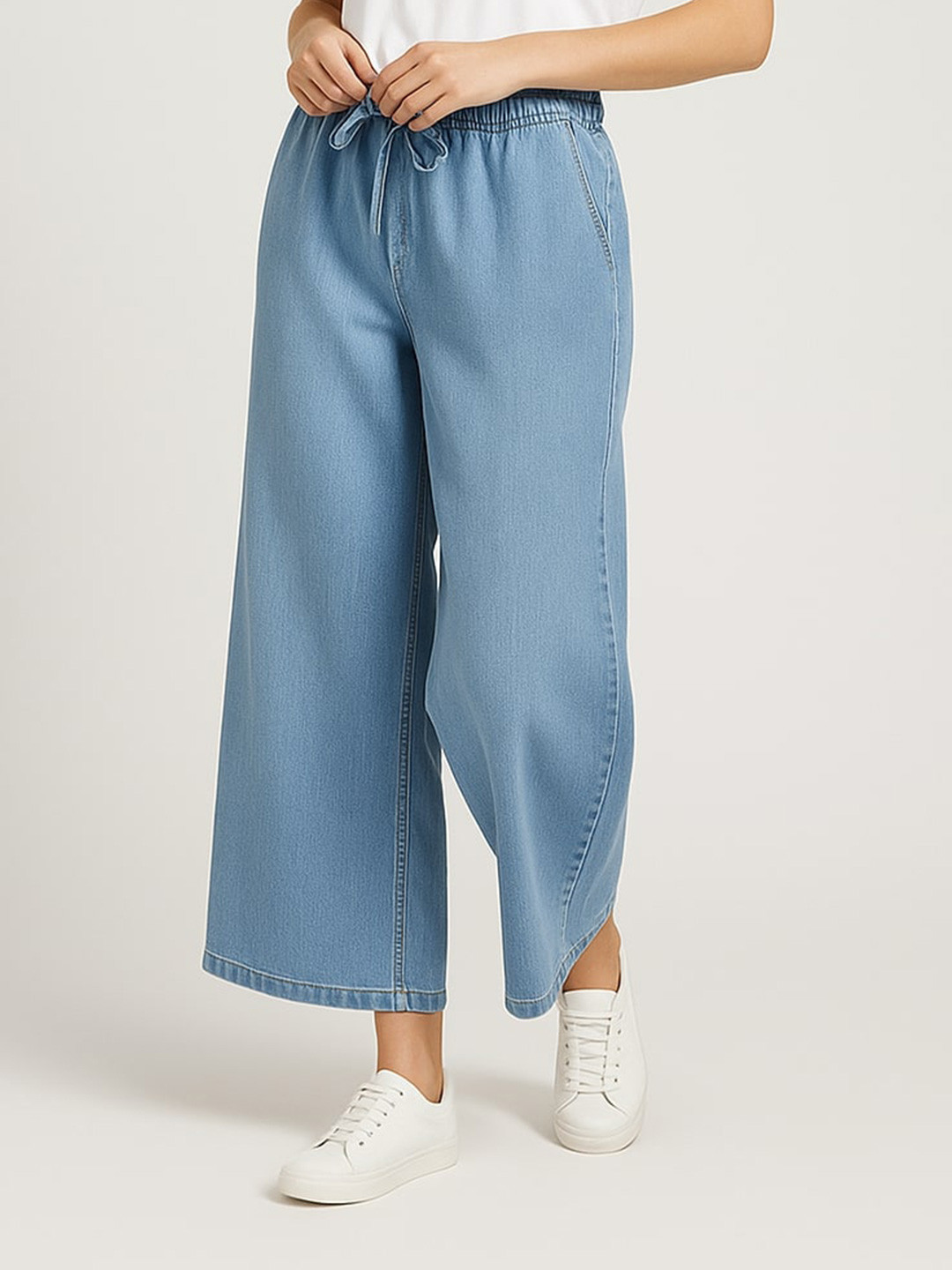 Lounge Dreams Women Textured Faded Relaxed Wide Leg Parallel Trousers