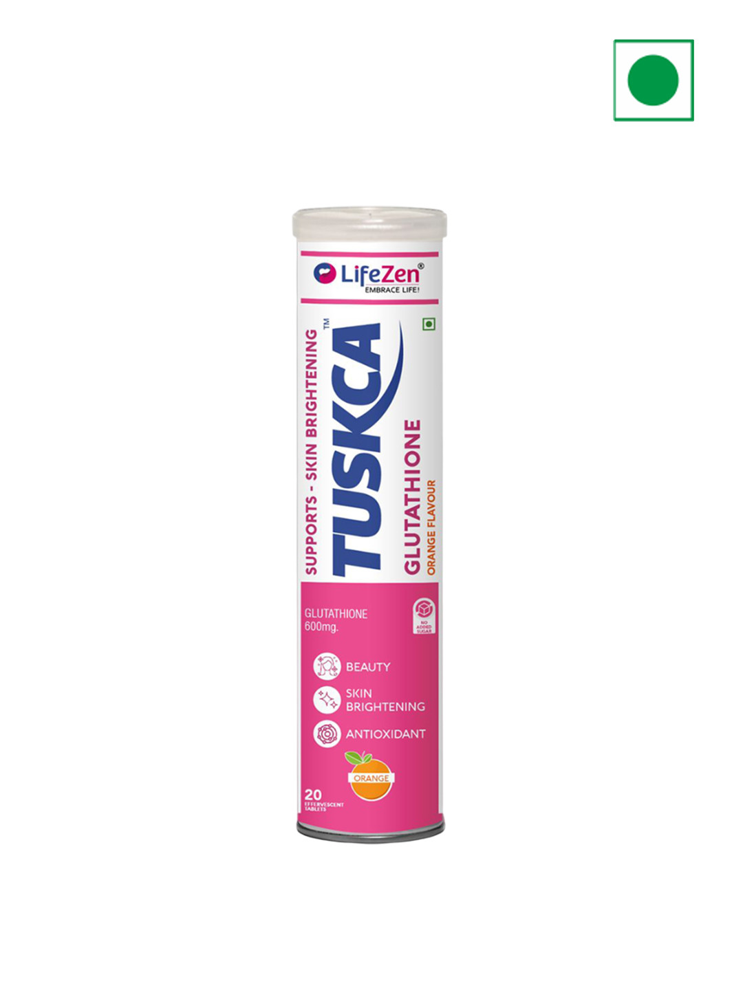 Tuskca Japanese Glutathione 600 Mg With Vitamin C - Orange Flavour - 20 Tablets