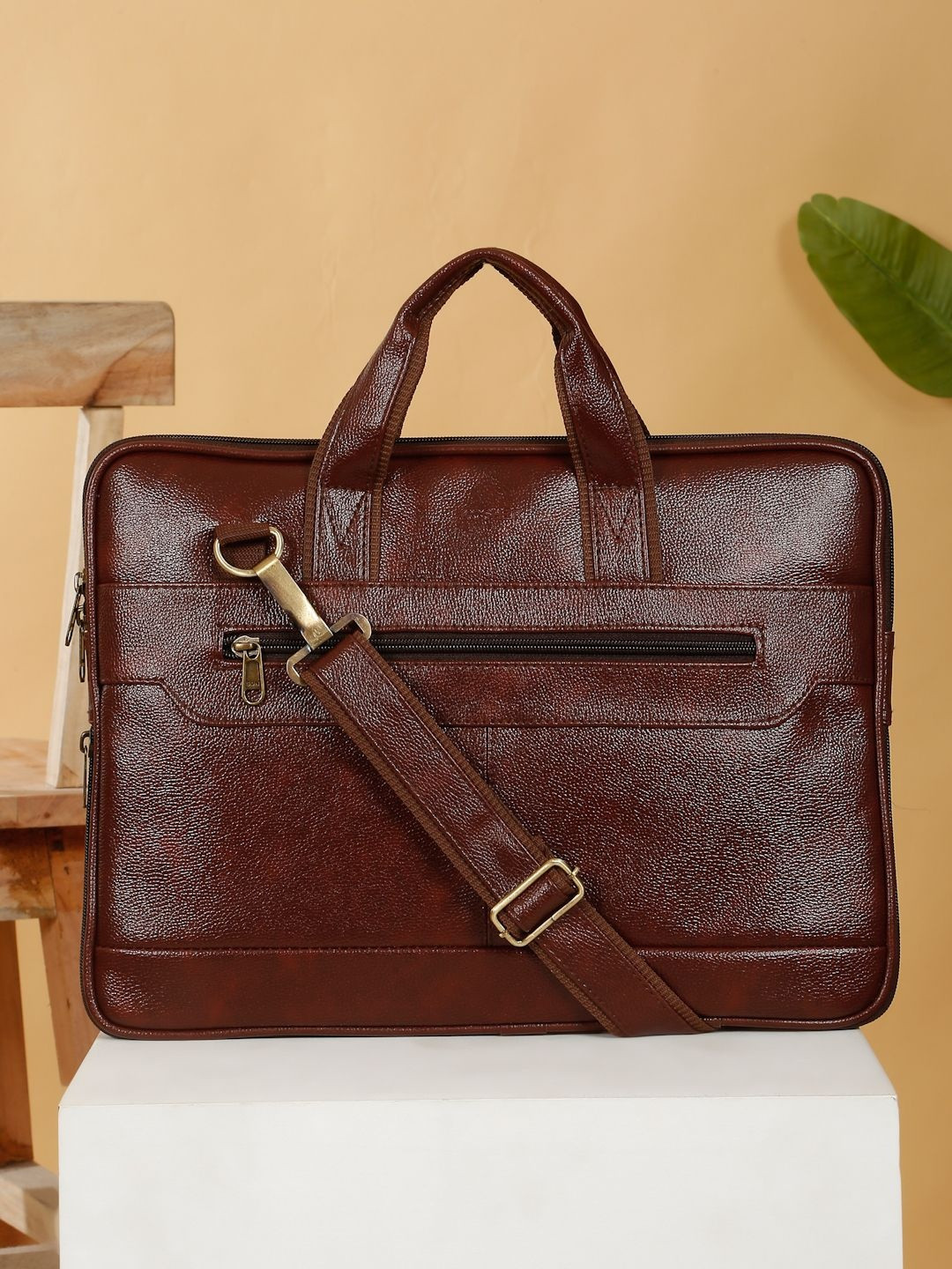 Kosher Unisex Brown Laptop Leather Bag